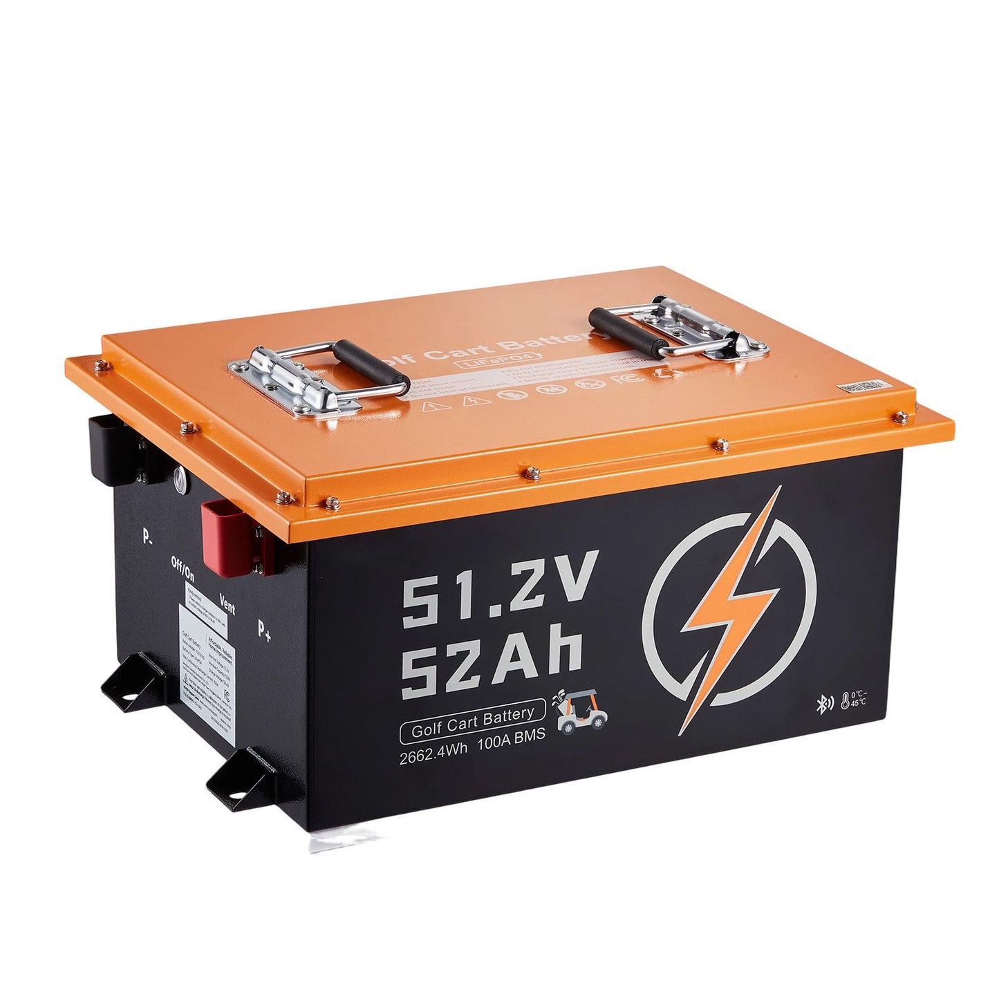 48V (51.2V) 52AH Lithium Golf Cart Battery, with 15A Charger, Lifepo4 Battery Kit, Built-in 100A BMS, with Bluetooth Mobile APP & Display Monitor, 4000 Cycles, for Golf Carts, Trolling Motors