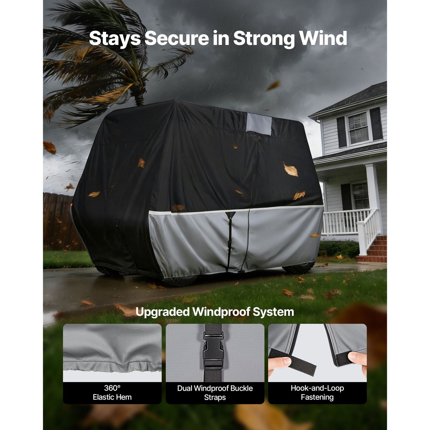 Golf Cart Cover, Full Coverage 2+2/4 Passenger Golf Cart, 420D Waterproof Oxford Fabric Club Car Cover Fits Most Carts Club Car, Yamaha, EZGO, Honda, Silver-Coated Layer & Three Zipper Doors