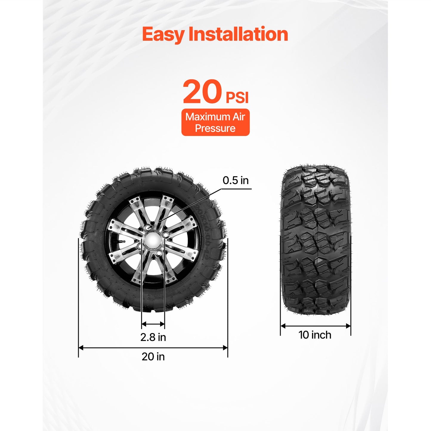 Golf Cart Wheels, 12" 20x10-12 Black Aluminum Alloy Golf Cart Tires and Wheels Combo (Set of 4) Fit Club Car, EZGO, Yamaha, 4 Ply Rubber 4-Lug Lawn Mower Tires & Rims, 800 lbs Load, All-Terrain