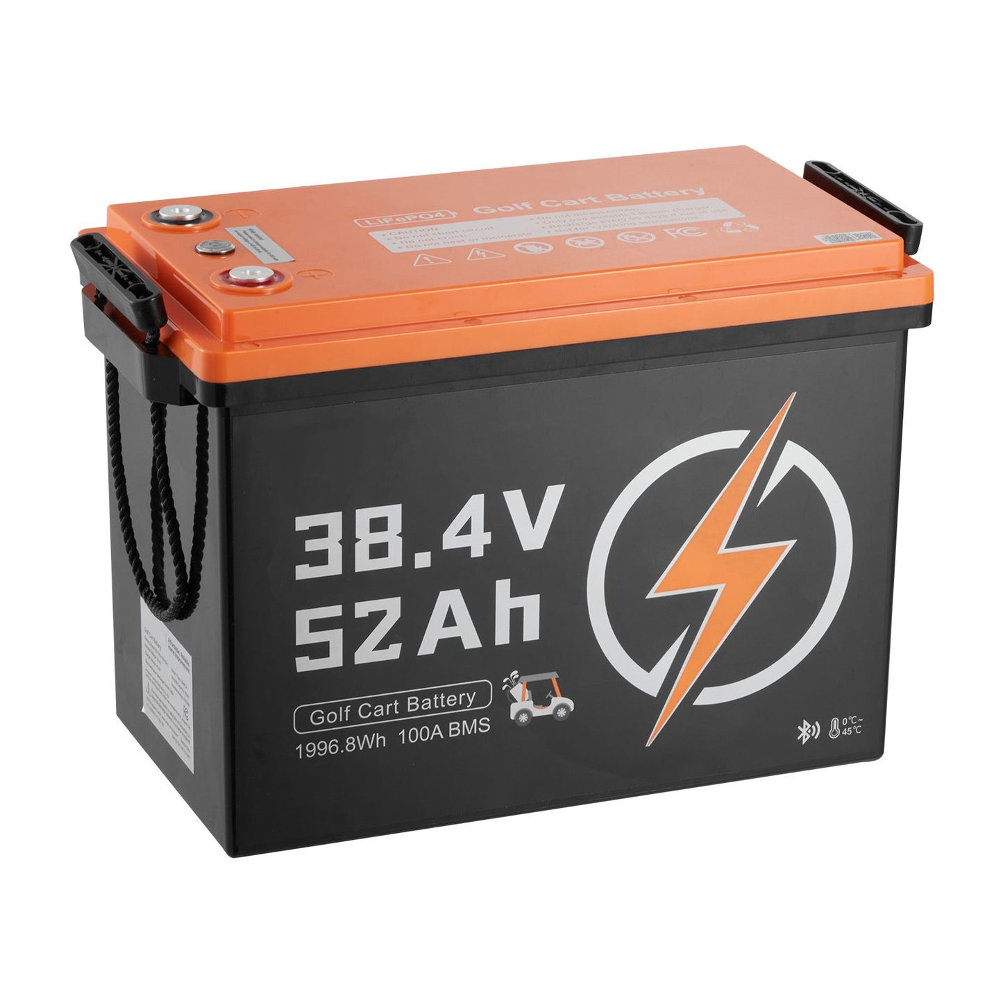 36V (38.4V) 52AH Lithium Golf Cart Battery, with 18A Charger, Lifepo4 Battery Kit, Built-in 100A BMS, 4000 Cycles, 2C Discharge Rate, Bluetooth & Mobile APP, for Golf Carts, Trolling Motors