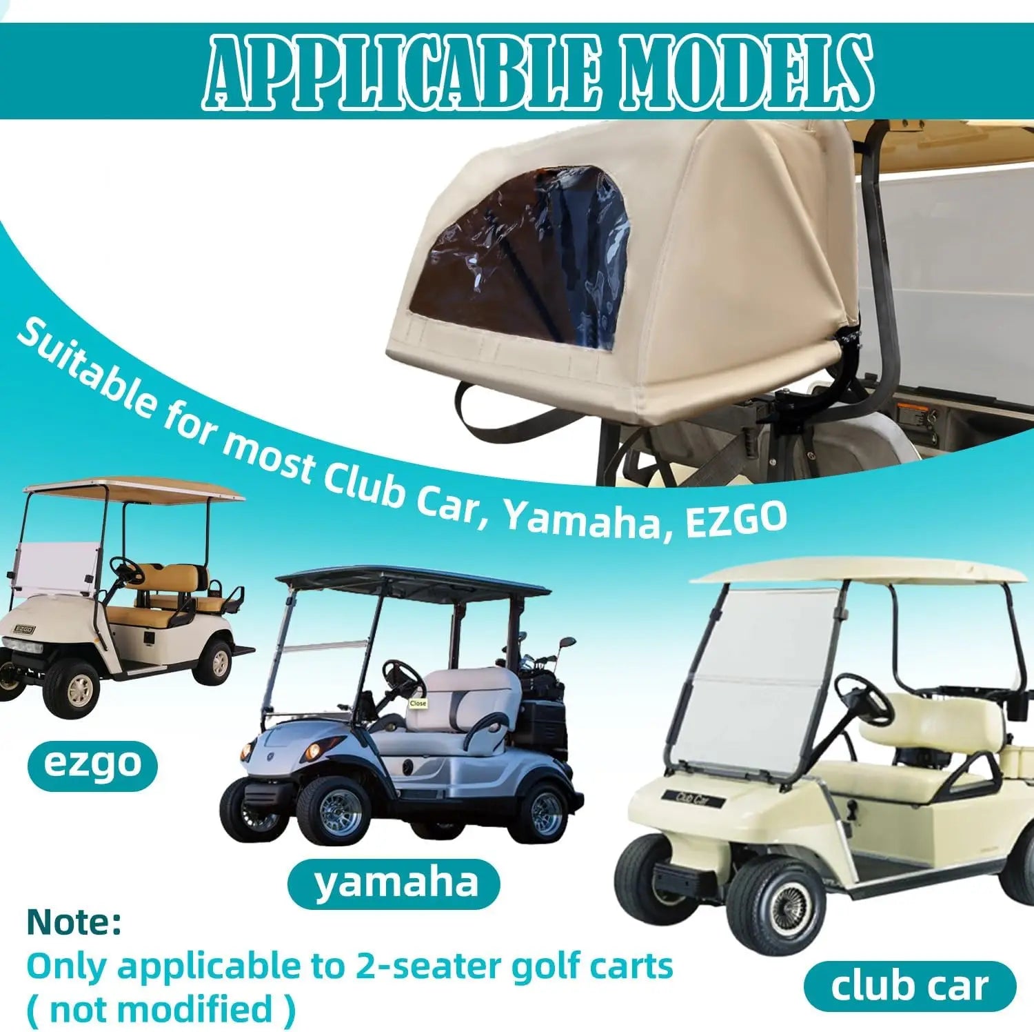 Golf Cart Rear Bag Rain Cover with Detachable Foldable Bracket Compatible with Club Car, EZGO RXV, and YAMAHA Models