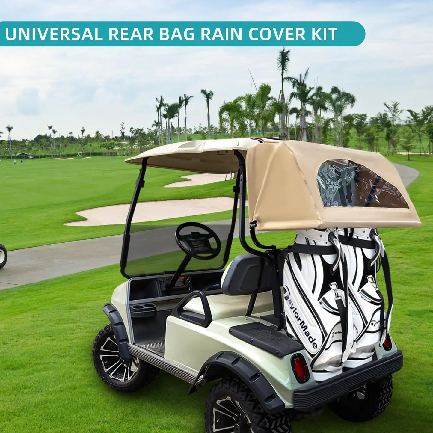 Golf Cart Rear Bag Rain Cover with Detachable Foldable Bracket Compatible with Club Car, EZGO RXV, and YAMAHA Models