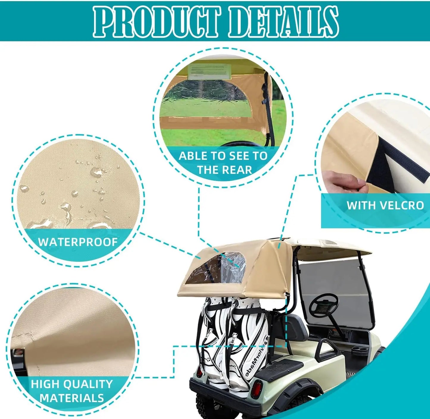 Golf Cart Rear Bag Rain Cover with Detachable Foldable Bracket Compatible with Club Car, EZGO RXV, and YAMAHA Models