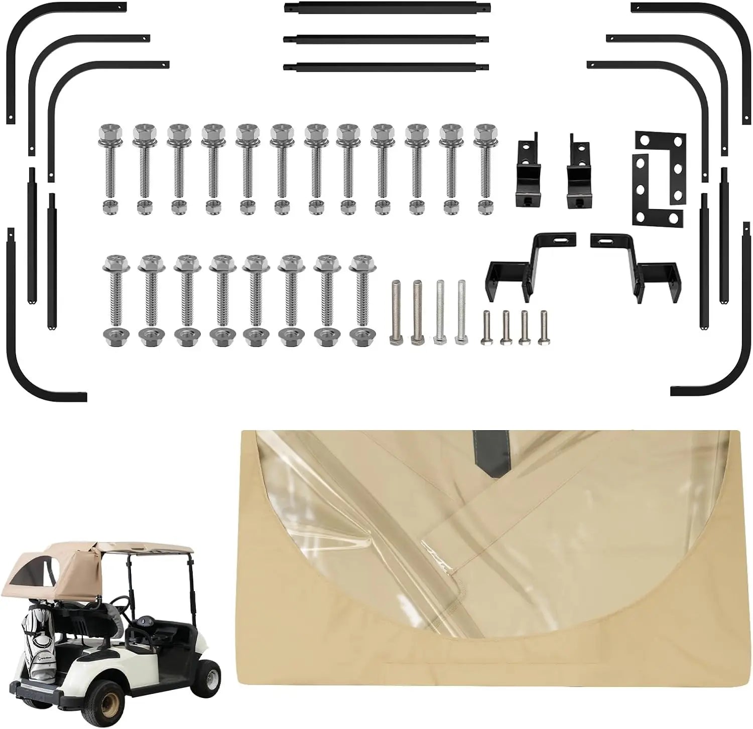 Golf Cart Rear Bag Rain Cover with Detachable Foldable Bracket Compatible with Club Car, EZGO RXV, and YAMAHA Models