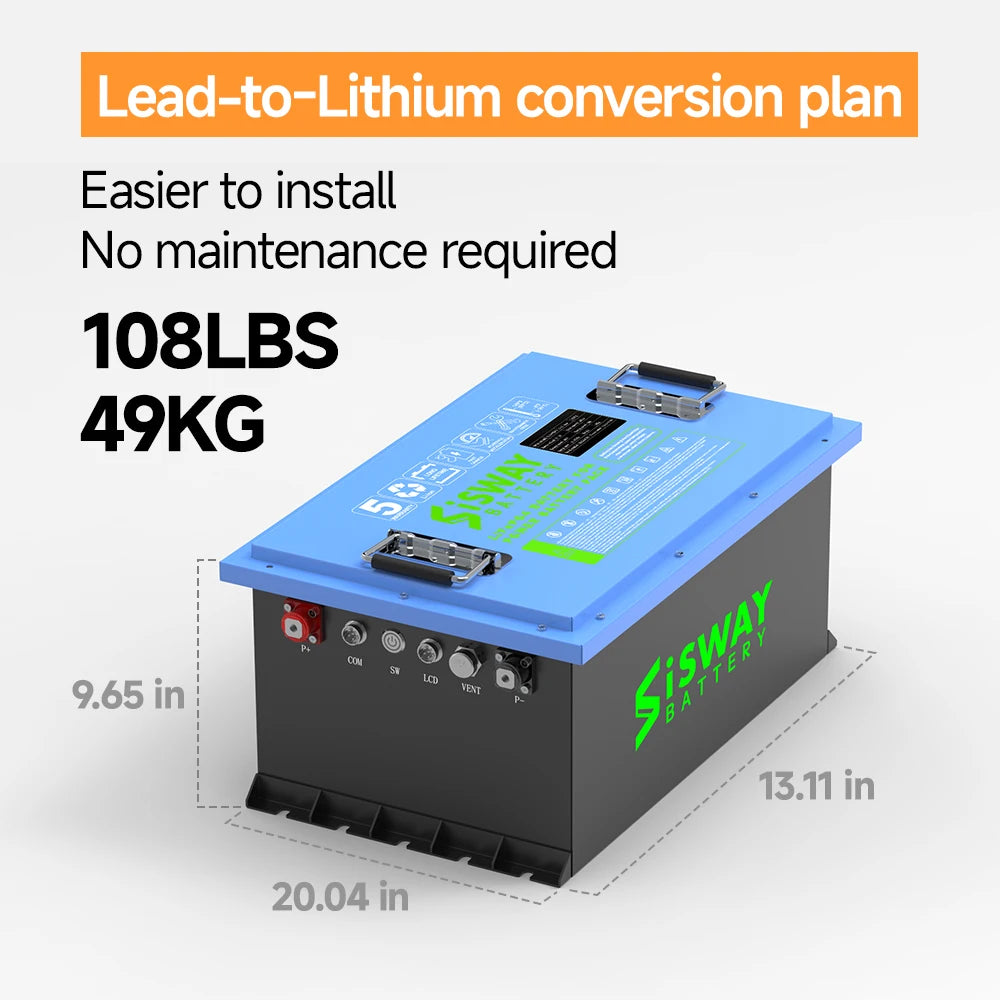 48V 105Ah Lithium Golf Cart Battery Built-in 200A BMS 4000+ Cycles Rechargeable LiFePO4 Battery Perfect for Golf Cart