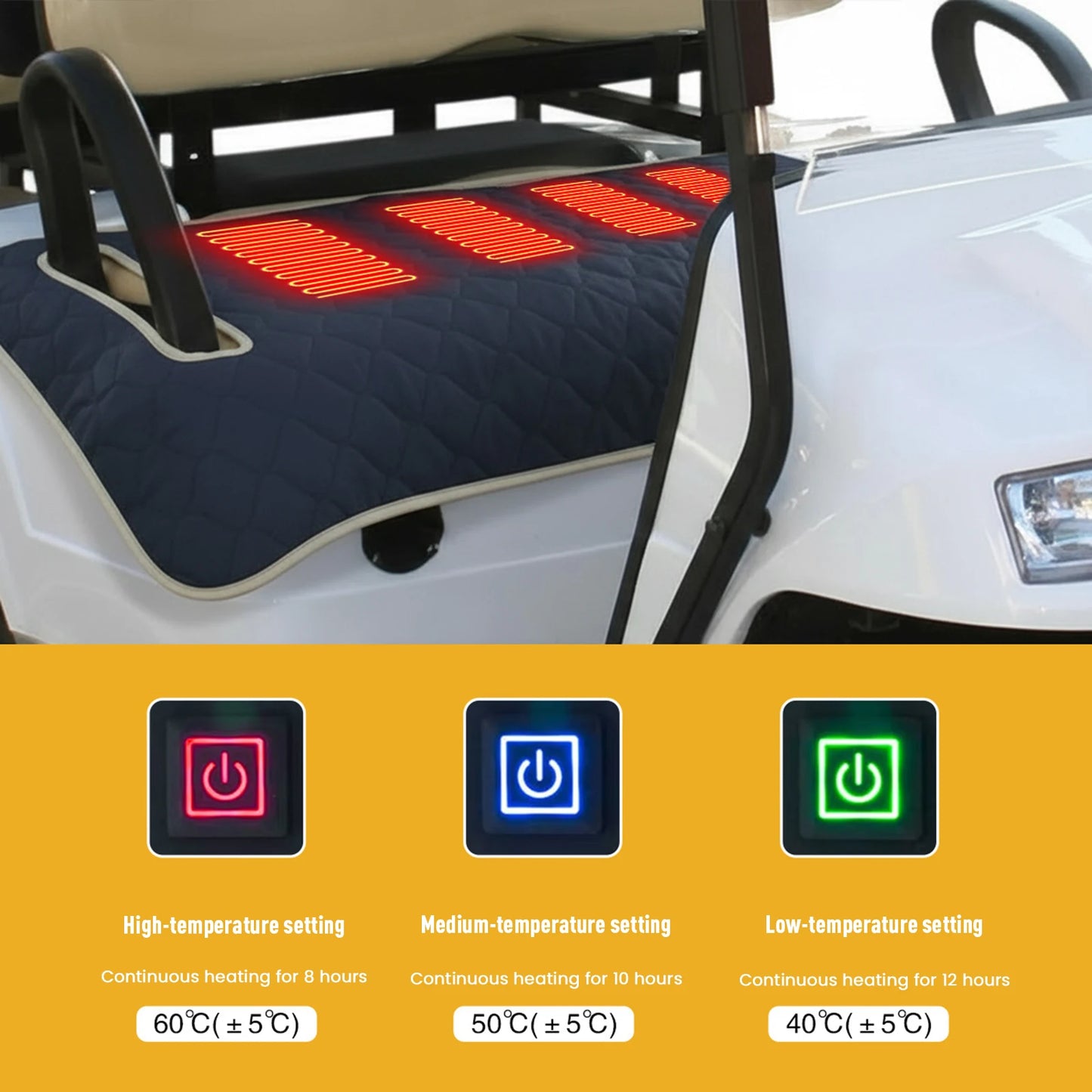 Golf Cart Seat Cover Waterproof Heated Seat Cushion Travel Sports Cart Seat Cushion Cover Golf Gifts for Men Golf Lover
