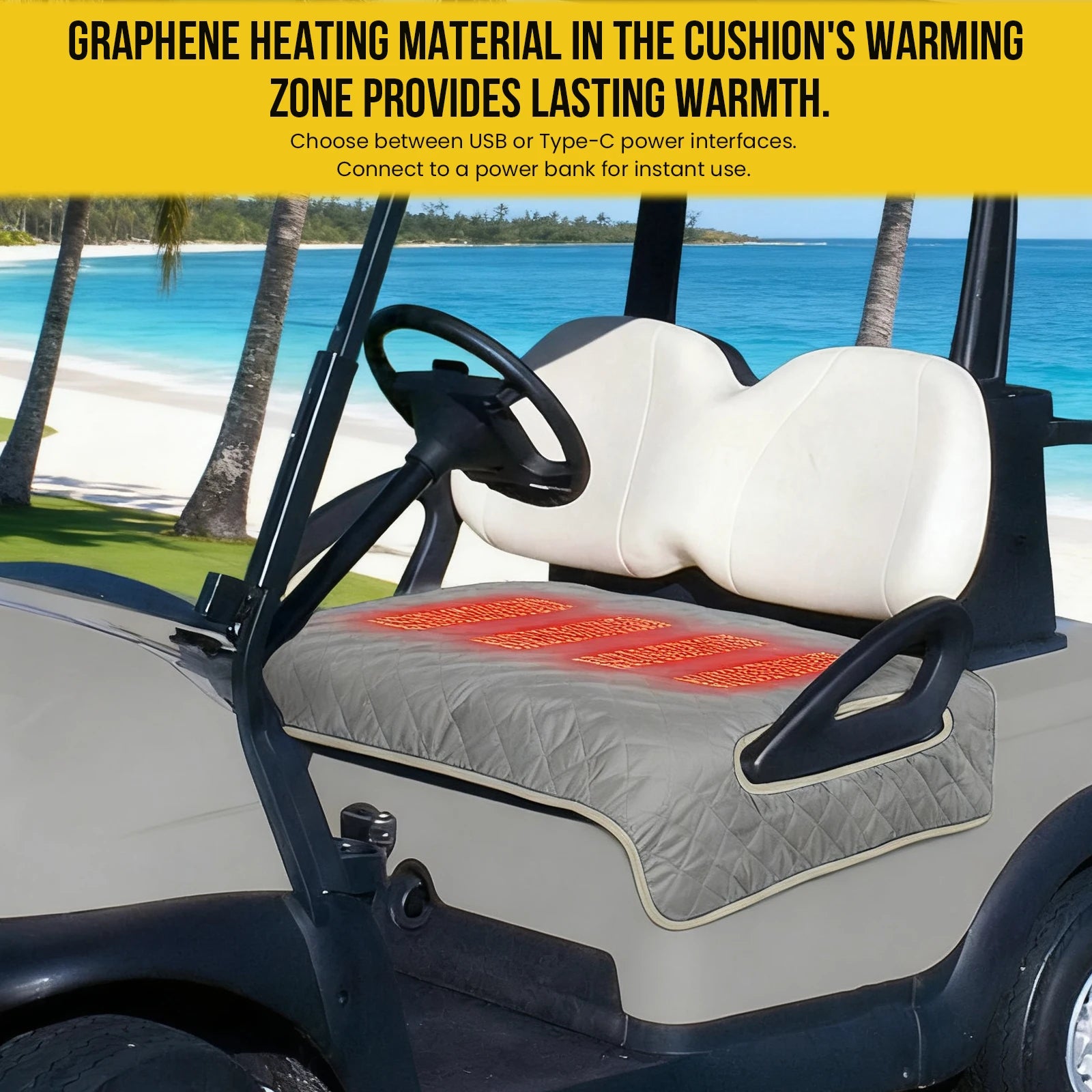 Golf Cart Seat Cover Waterproof Heated Seat Cushion Travel Sports Cart Seat Cushion Cover Golf Gifts for Men Golf Lover