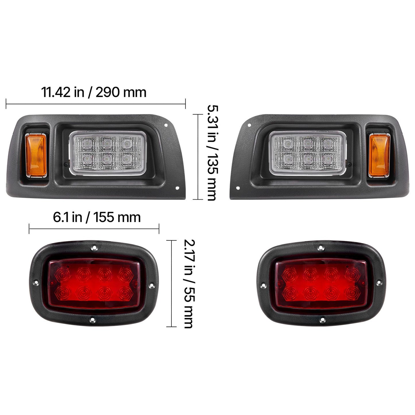 Golf Cart Light Kit, 12 Volt, Street Legal LED Headlight and Taillight Kit with Wiring Harness, Turn Signals, Hazard Light, Switch Horn, Brake Pad, Zip Ties, ABS Housing, for Club Car DS 1993-Up
