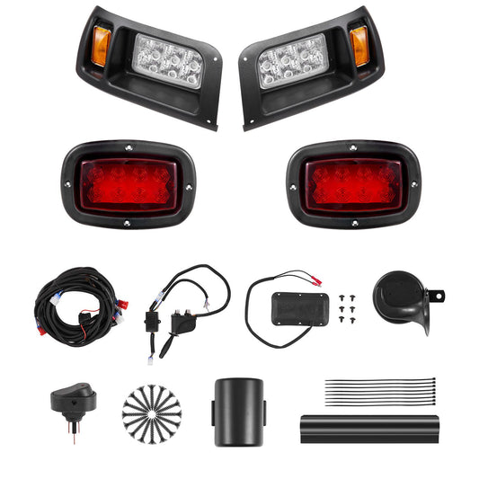 Golf Cart Light Kit, 12 Volt, Street Legal LED Headlight and Taillight Kit with Wiring Harness, Turn Signals, Hazard Light, Switch Horn, Brake Pad, Zip Ties, ABS Housing, for Club Car DS 1993-Up