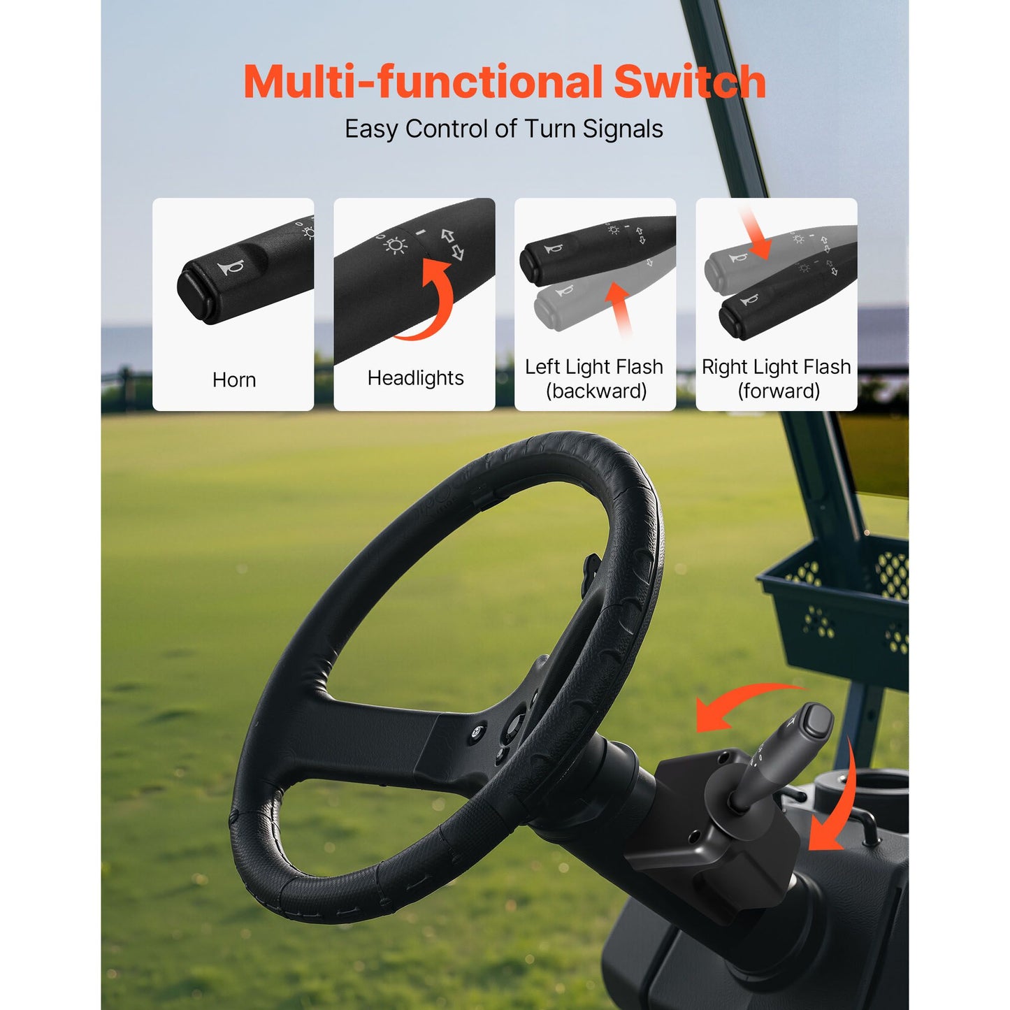 Golf Cart Light Kit, 12 Volt, Street Legal LED Headlight and Taillight Kit with Wiring Harness, Turn Signals, Hazard Light, Switch Horn, Brake Pad, Zip Ties, ABS Housing, for Club Car DS 1993-Up
