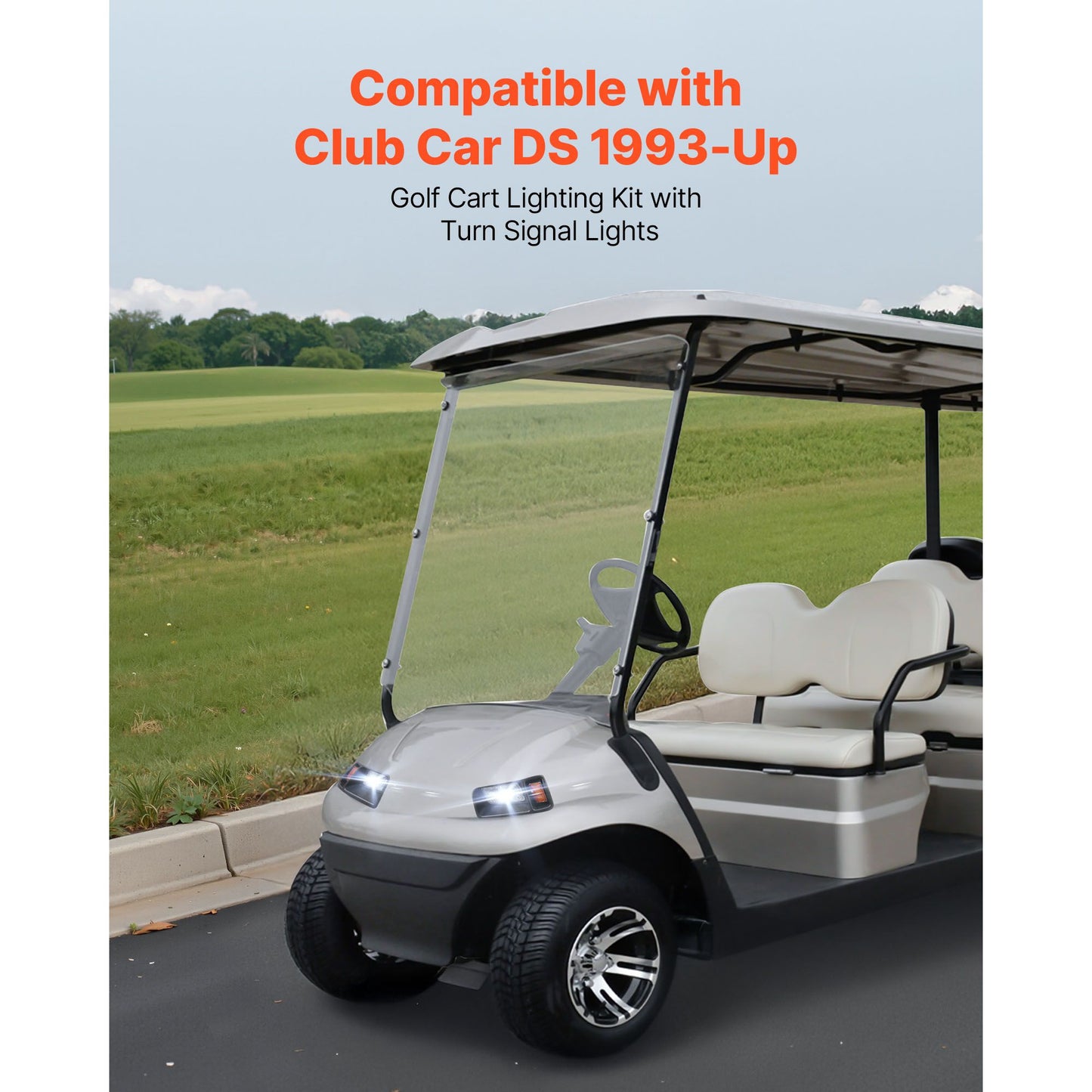 Golf Cart Light Kit, 12 Volt, Street Legal LED Headlight and Taillight Kit with Wiring Harness, Turn Signals, Hazard Light, Switch Horn, Brake Pad, Zip Ties, ABS Housing, for Club Car DS 1993-Up