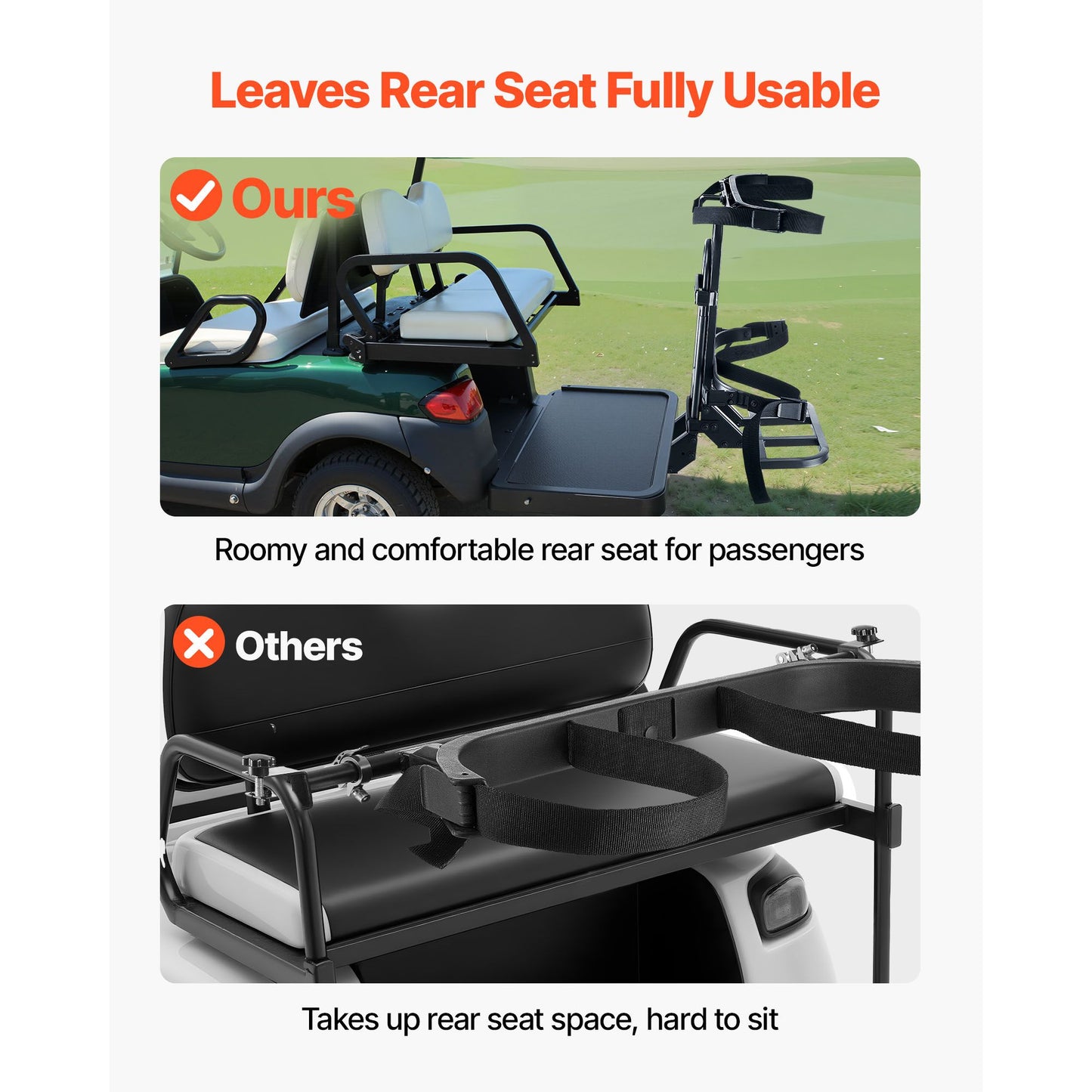 Golf Cart Rear Seat Bag Holder, 27.8 x 16.1 x 30.9 inch, Compatible with Most Golf Carts with Rear Seat Grab Bar, Space-Saving Carbon Steel Bag Holder Bracket, No-Drilling Installation, Black