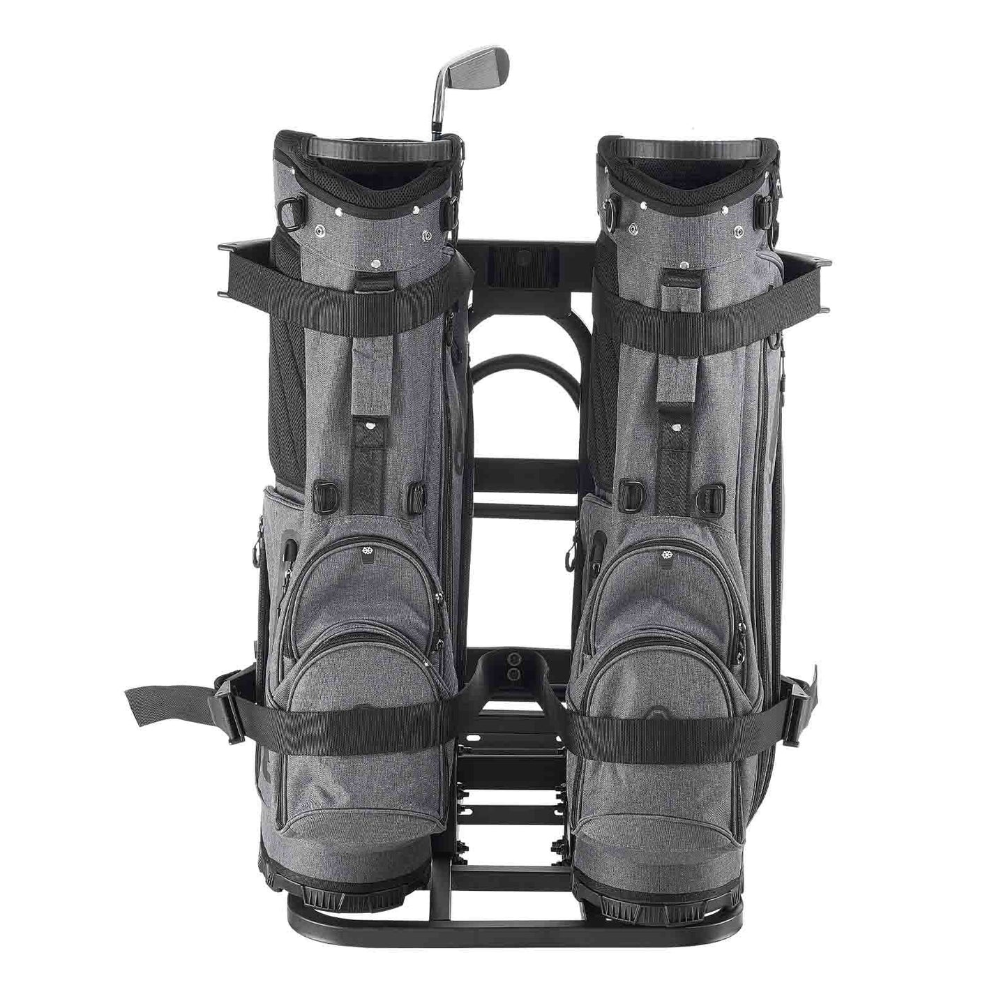 Golf Cart Rear Seat Bag Holder, 27.8 x 16.1 x 30.9 inch, Compatible with Most Golf Carts with Rear Seat Grab Bar, Space-Saving Carbon Steel Bag Holder Bracket, No-Drilling Installation, Black