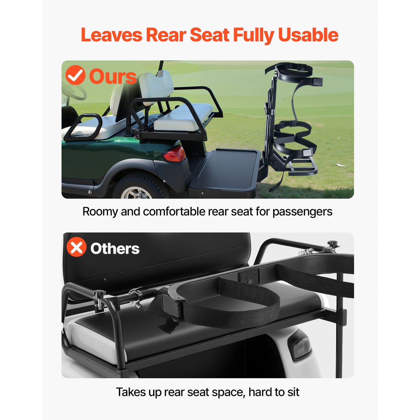 Golf Cart Rear Seat Bag Holder, 27.1 x 15.6 x 29.7 inch, Compatible with Most Golf Carts with Rear Seat Grab Bar, Space-Saving Carbon Steel Bag Holder Bracket, No-Drilling Installation, Black