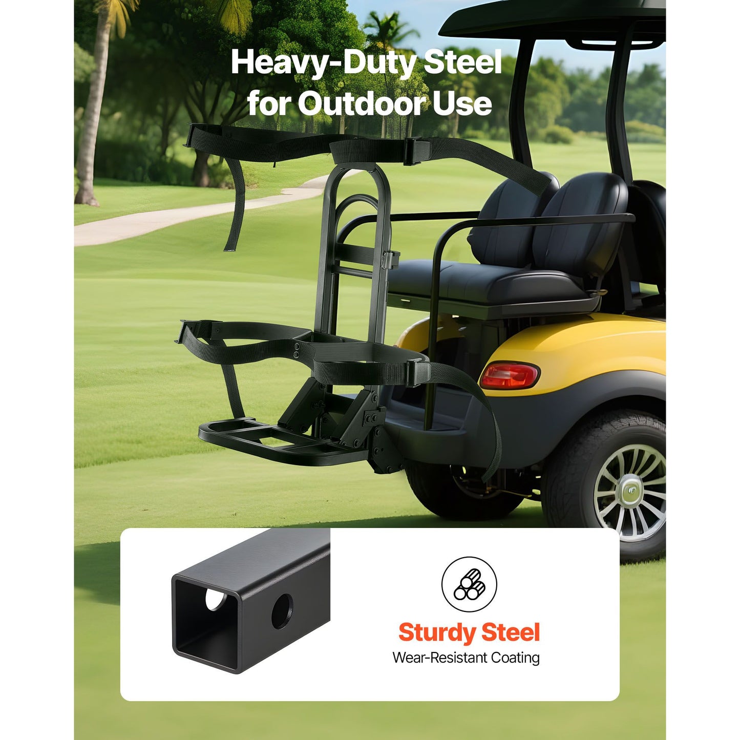 Golf Cart Rear Seat Bag Holder, 27.1 x 15.6 x 29.7 inch, Compatible with Most Golf Carts with Rear Seat Grab Bar, Space-Saving Carbon Steel Bag Holder Bracket, No-Drilling Installation, Black