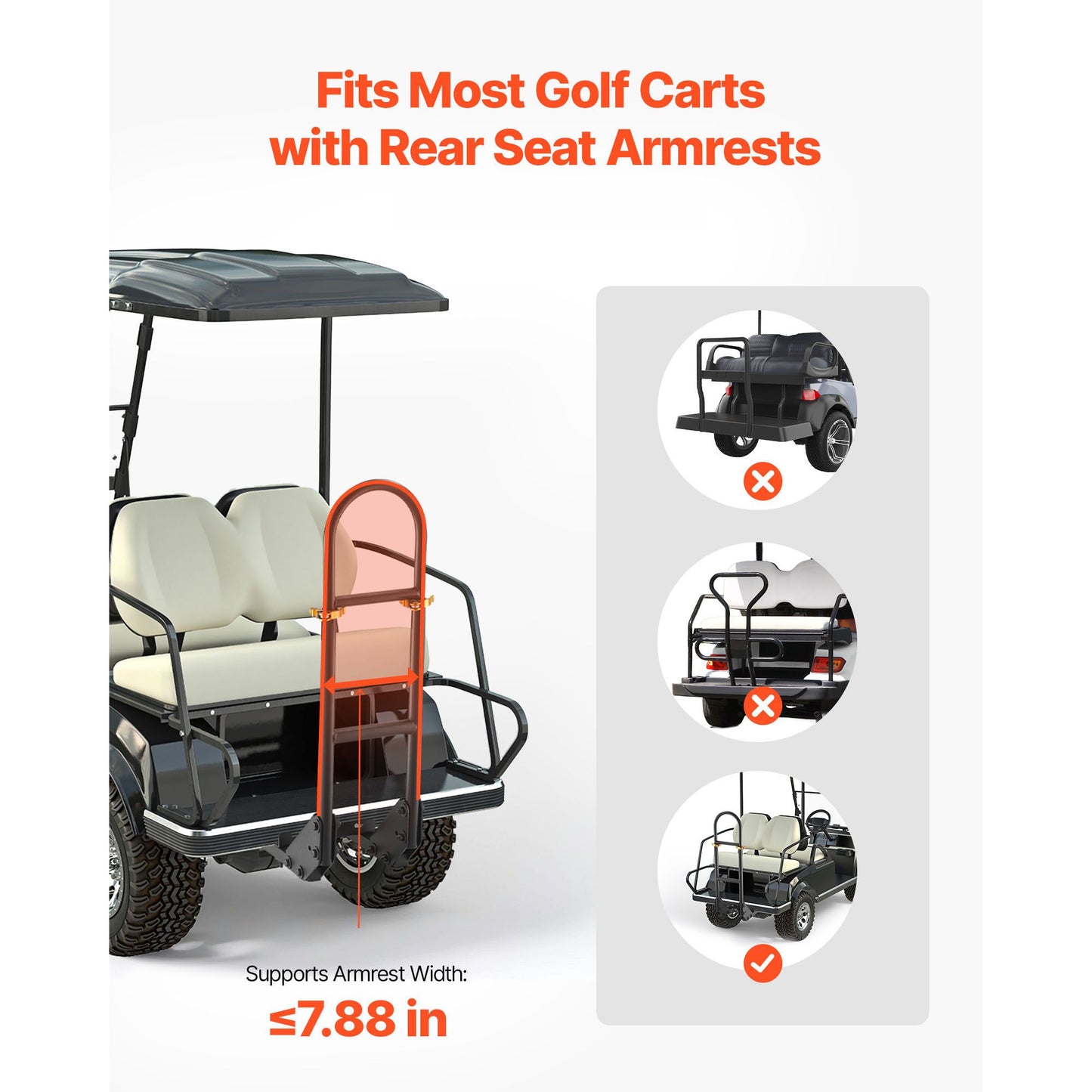 Golf Cart Rear Seat Bag Holder, 27.1 x 15.6 x 29.7 inch, Compatible with Most Golf Carts with Rear Seat Grab Bar, Space-Saving Carbon Steel Bag Holder Bracket, No-Drilling Installation, Black
