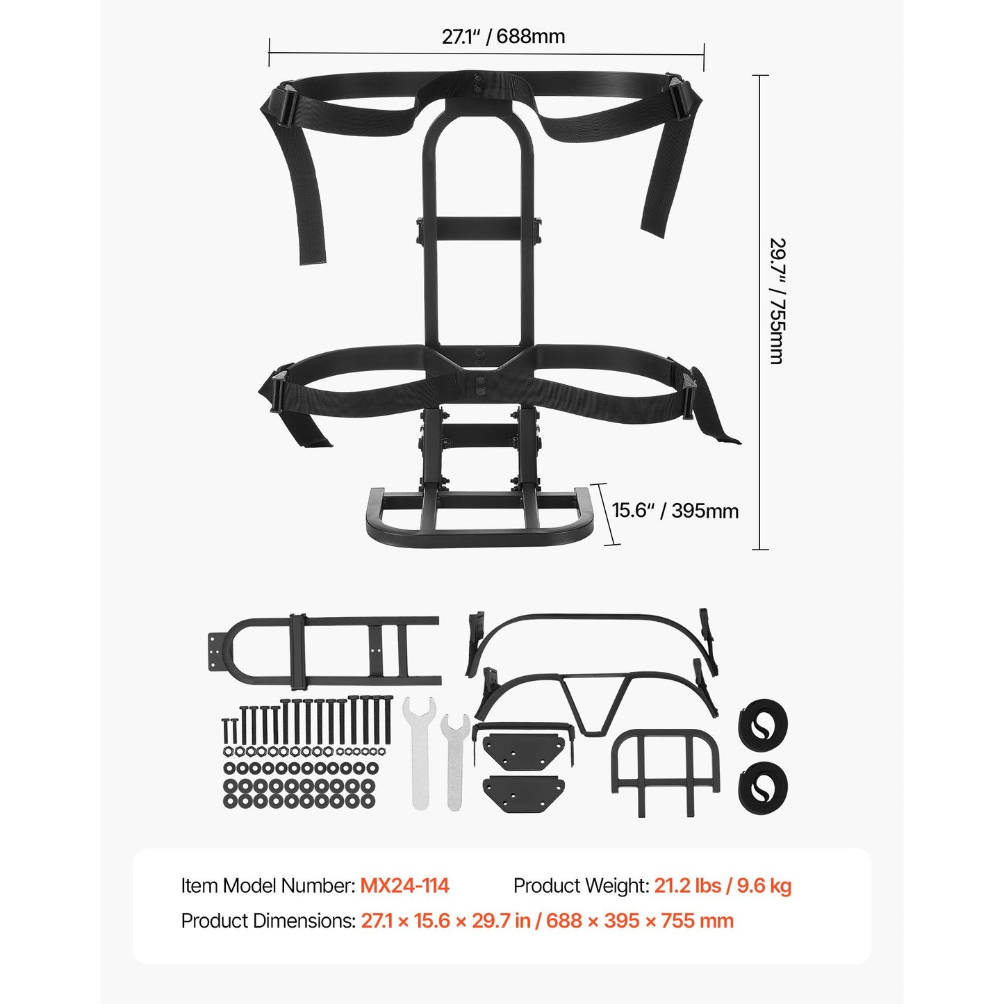 Golf Cart Rear Seat Bag Holder, 27.1 x 15.6 x 29.7 inch, Compatible with Most Golf Carts with Rear Seat Grab Bar, Space-Saving Carbon Steel Bag Holder Bracket, No-Drilling Installation, Black