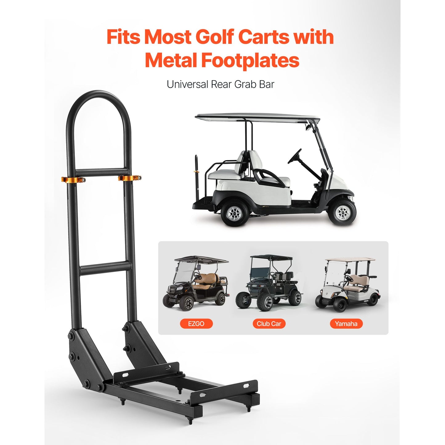 Golf Cart Grab Bar, 17.7 x 9.3 x 35.6 Inch, Compatible with Most Golf Carts with Metal Footplates, No Modification Needed, 27.5 to 33.5 Inch Height Adjustable Carbon Steel Rear Seat Grab Bar