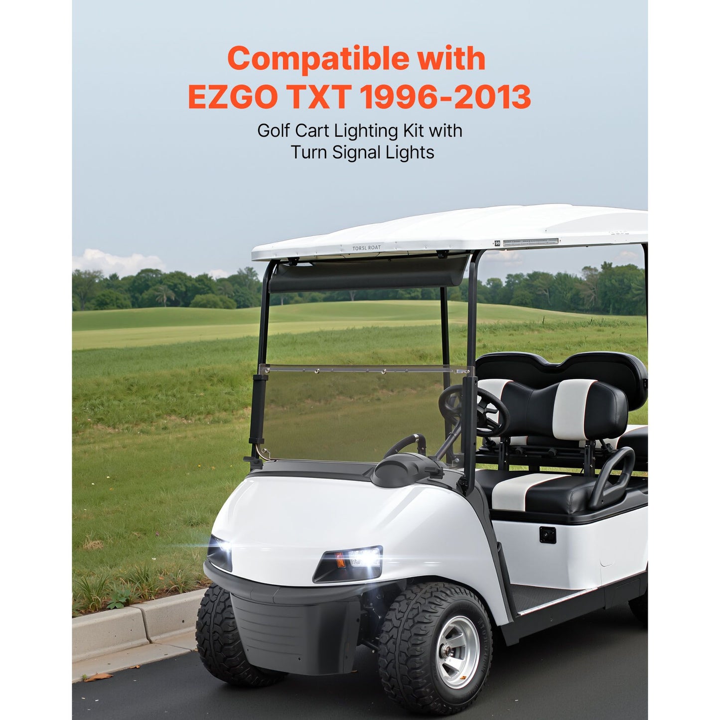 Golf Cart Light Kit, 12 Volt, Street Legal LED Headlight and Tail Light Kit with Wiring Harness, Turn Signals, Hazard Light, Switch Horn, Brake Pad, Zip Ties, ABS Housing, for EZGO TXT 1996-2013