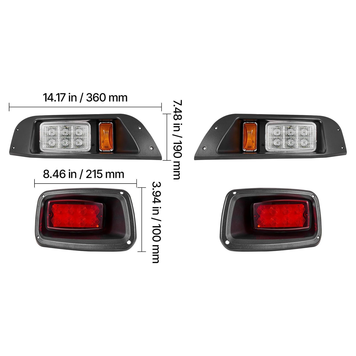Golf Cart Light Kit, 12 Volt, Street Legal LED Headlight and Tail Light Kit with Wiring Harness, Turn Signals, Hazard Light, Switch Horn, Brake Pad, Zip Ties, ABS Housing, for EZGO TXT 1996-2013