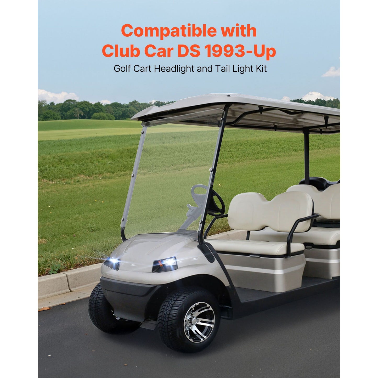 Golf Cart Light Kit, 12V, LED Headlight and Taillight Kit with Wiring Harness, Switch, Zip Ties, ABS Housing, High-Brightness, Waterproof and Dustproof, Suitable for Club Car DS 1993-Up Models