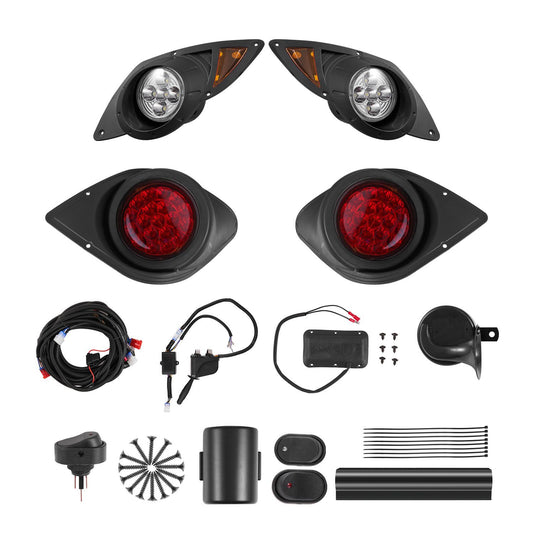 Golf Cart Light Kit, 12 Volt, Street Legal LED Headlight and Taillight Kit with Wiring Harness, Turn Signals, Hazard Light, Switch Horn, Brake Pad, Zip Ties, ABS Housing, for Yamaha G29 2007-Up