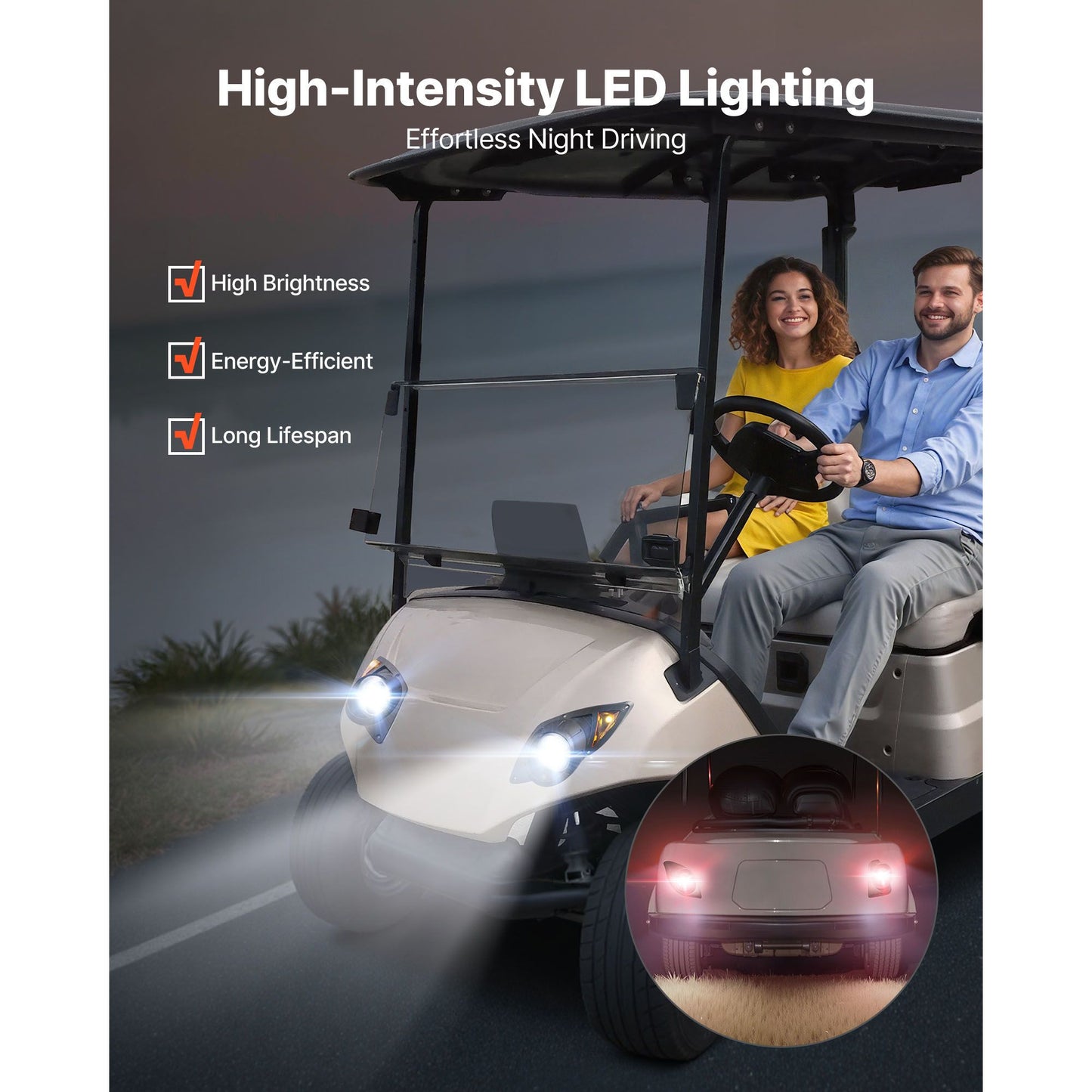 Golf Cart Light Kit, 12 Volt, Street Legal LED Headlight and Taillight Kit with Wiring Harness, Turn Signals, Hazard Light, Switch Horn, Brake Pad, Zip Ties, ABS Housing, for Yamaha G29 2007-Up