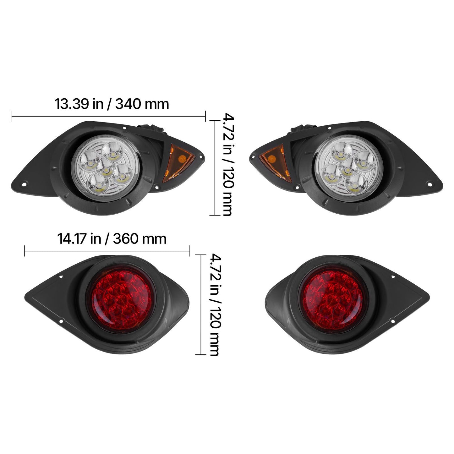 Golf Cart Light Kit, 12 Volt, Street Legal LED Headlight and Taillight Kit with Wiring Harness, Turn Signals, Hazard Light, Switch Horn, Brake Pad, Zip Ties, ABS Housing, for Yamaha G29 2007-Up