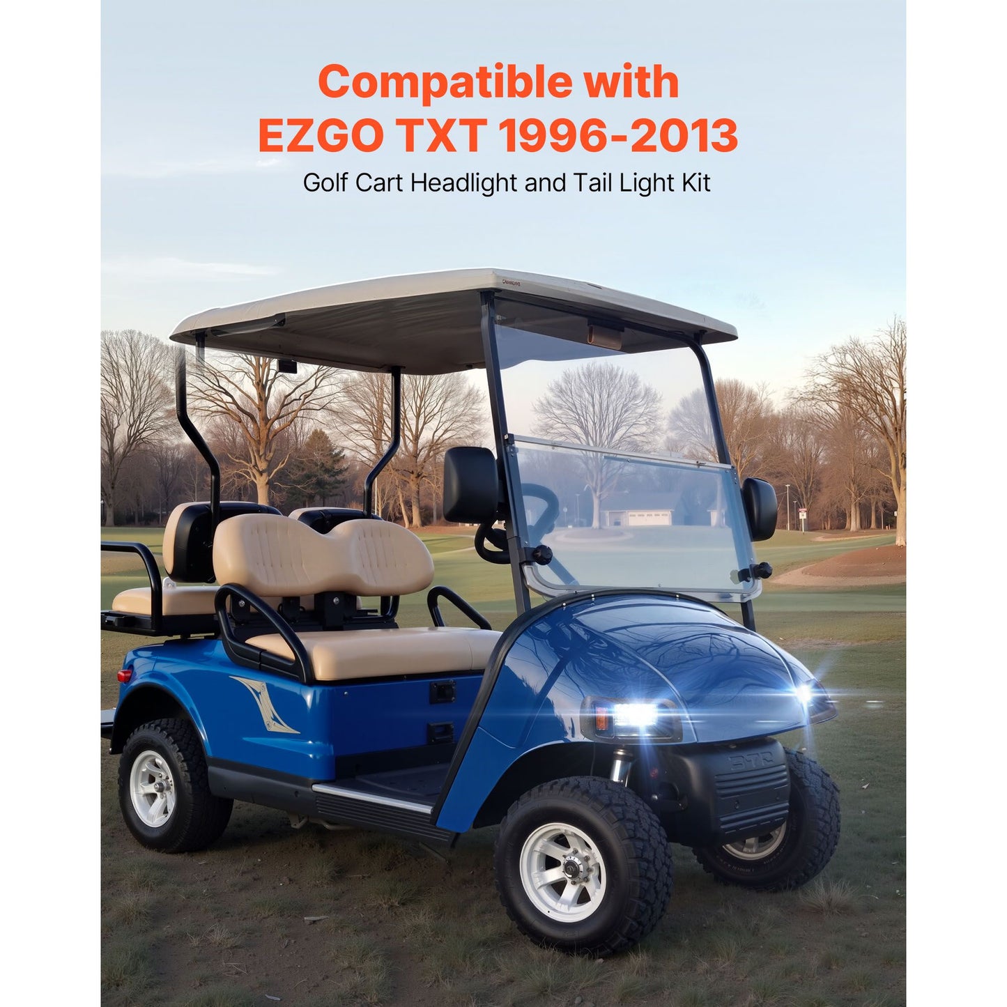 Golf Cart Light Kit, 12 Volt, LED Headlight and Tail Light Kit with Wiring Harness, Switch, Zip Ties, ABS Housing, High-Brightness, Waterproof and Dustproof, Fit for EZGO TXT 1996-2013 Models