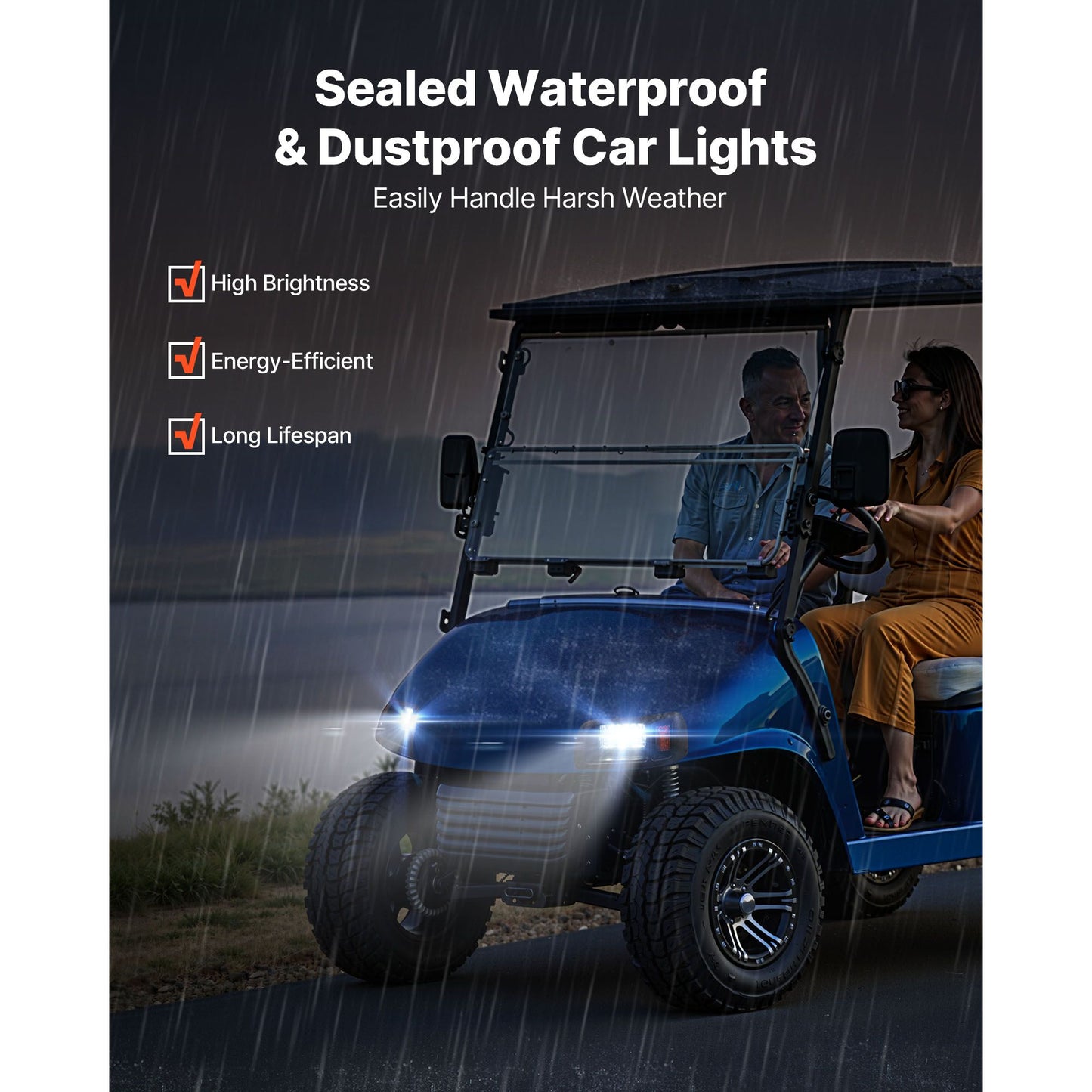Golf Cart Light Kit, 12 Volt, LED Headlight and Tail Light Kit with Wiring Harness, Switch, Zip Ties, ABS Housing, High-Brightness, Waterproof and Dustproof, Fit for EZGO TXT 1996-2013 Models