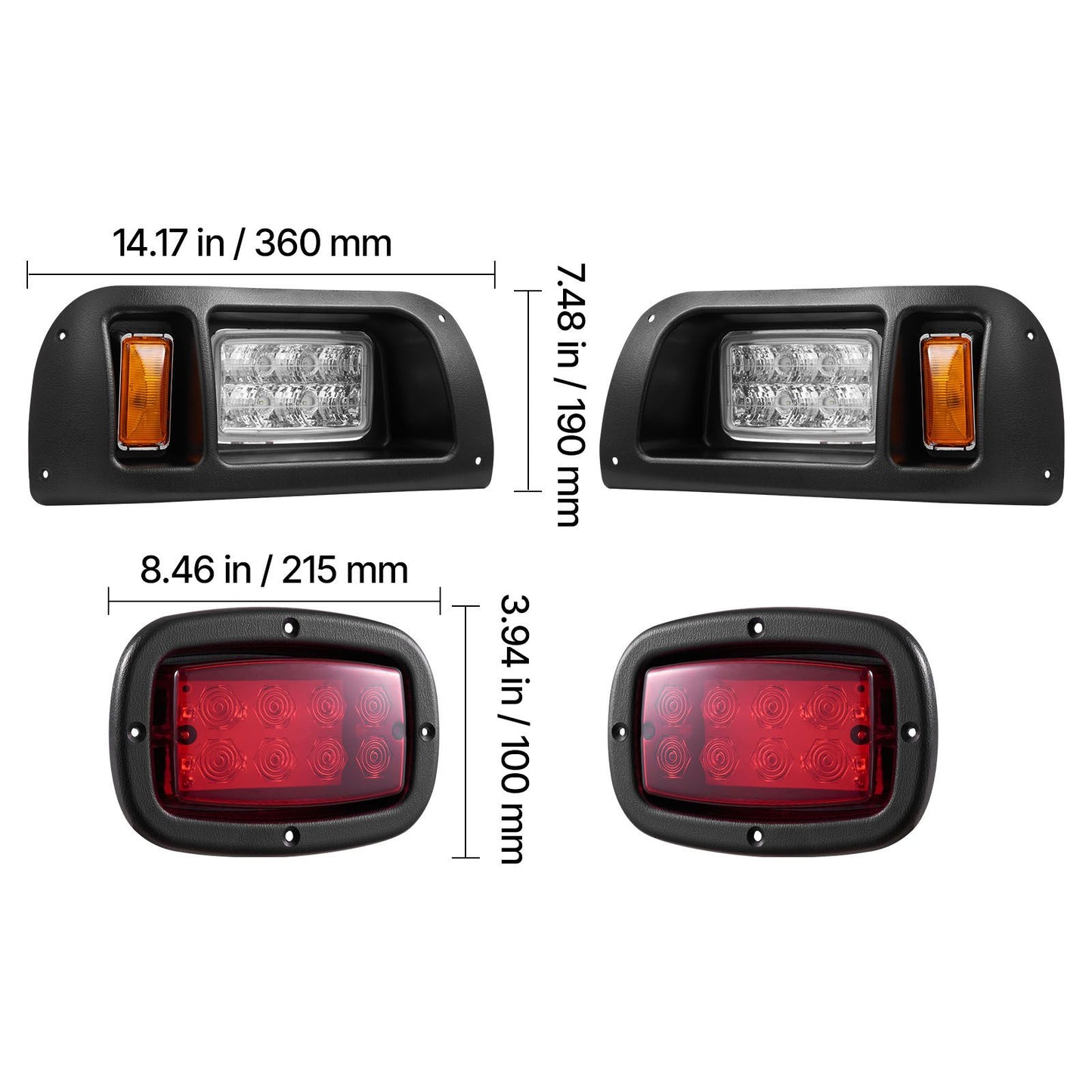 Golf Cart Light Kit, 12 Volt, LED Headlight and Tail Light Kit with Wiring Harness, Switch, Zip Ties, ABS Housing, High-Brightness, Waterproof and Dustproof, Fit for EZGO TXT 1996-2013 Models