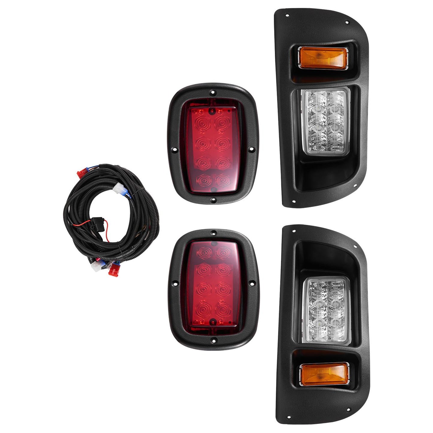 Golf Cart Light Kit, 12 Volt, LED Headlight and Tail Light Kit with Wiring Harness, Switch, Zip Ties, ABS Housing, High-Brightness, Waterproof and Dustproof, Fit for EZGO TXT 1996-2013 Models
