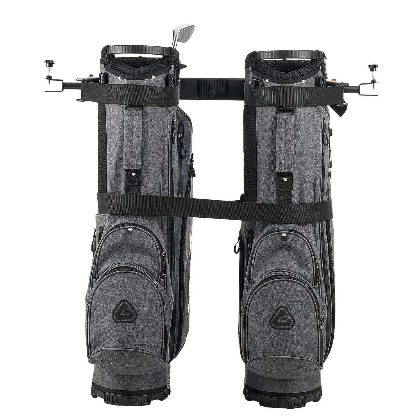 Golf Cart Bag Holder, 53.9 x 7.7 x 2.4 Inch, Compatible with Most 2+2 Golf Cart Rear Seat with 1.2-Inch Square Tubes, Adjustable Rear Seat Carts Club Holder with Strap, No Drilling Required