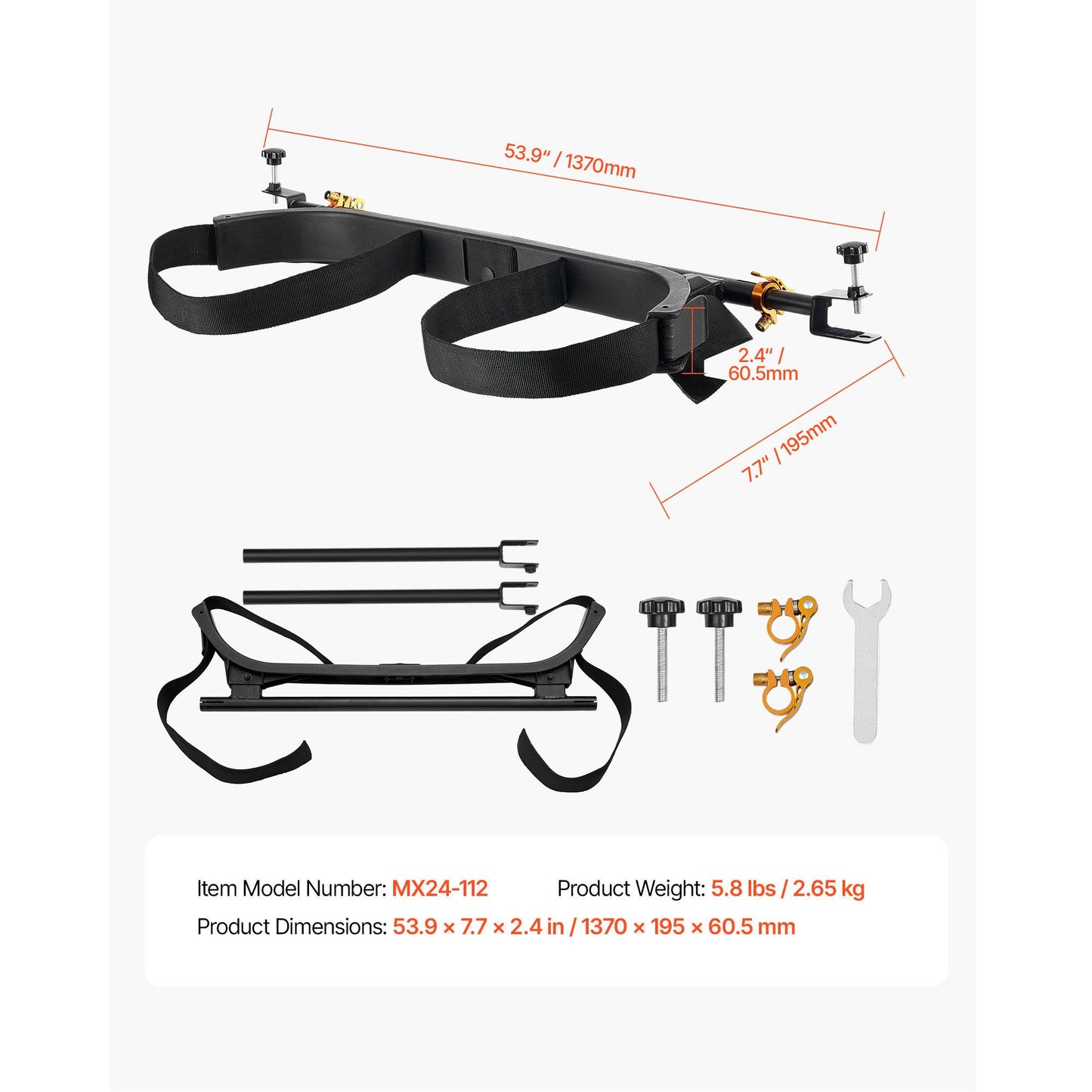 Golf Cart Bag Holder, 53.9 x 7.7 x 2.4 Inch, Compatible with Most 2+2 Golf Cart Rear Seat with 1.2-Inch Square Tubes, Adjustable Rear Seat Carts Club Holder with Strap, No Drilling Required