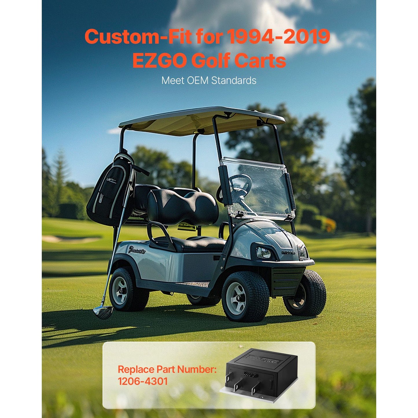 Golf Cart Speed Controller, 36V and 350A, DC Motor Controller Replacement for 1994-2019 EZGO Golf Carts, IP65 Rated Protection, Aluminum Alloy & ABS Housing, Compatible with 1206-4301 Models