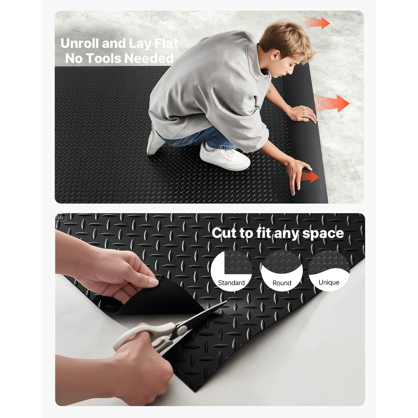 Garage Floor Roll, 4 x 25 ft Garage Flooring Mat, 3 mm Thickened Rubber Diamond Plate Floor Protector Mat, Non-Slip, Wear-resist, Waterproof, Easy to Clean for Warehouse, Gyms,Trailer, Black