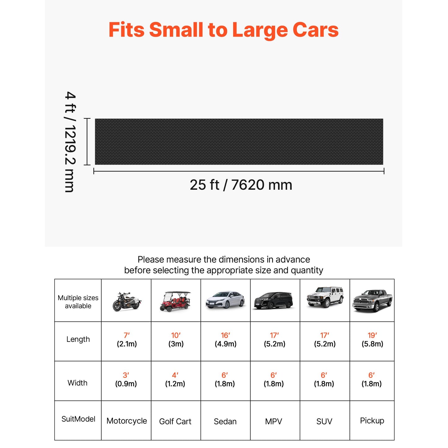 Garage Floor Roll, 4 x 25 ft Garage Flooring Mat, 3 mm Thickened Rubber Diamond Plate Floor Protector Mat, Non-Slip, Wear-resist, Waterproof, Easy to Clean for Warehouse, Gyms,Trailer, Black
