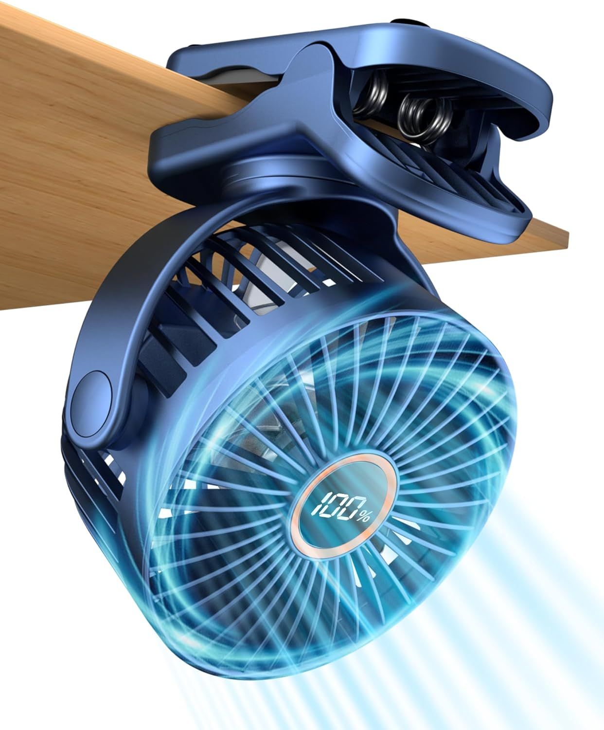 Portable Mini Personal Fan, Small Rechargeable Battery Powered Stroller Fan for Desk, Strong Clamp Grip, 360° Rotation, 3-Speed, LED Display, Clip On Cooler for Bed, Golf Cart, Office