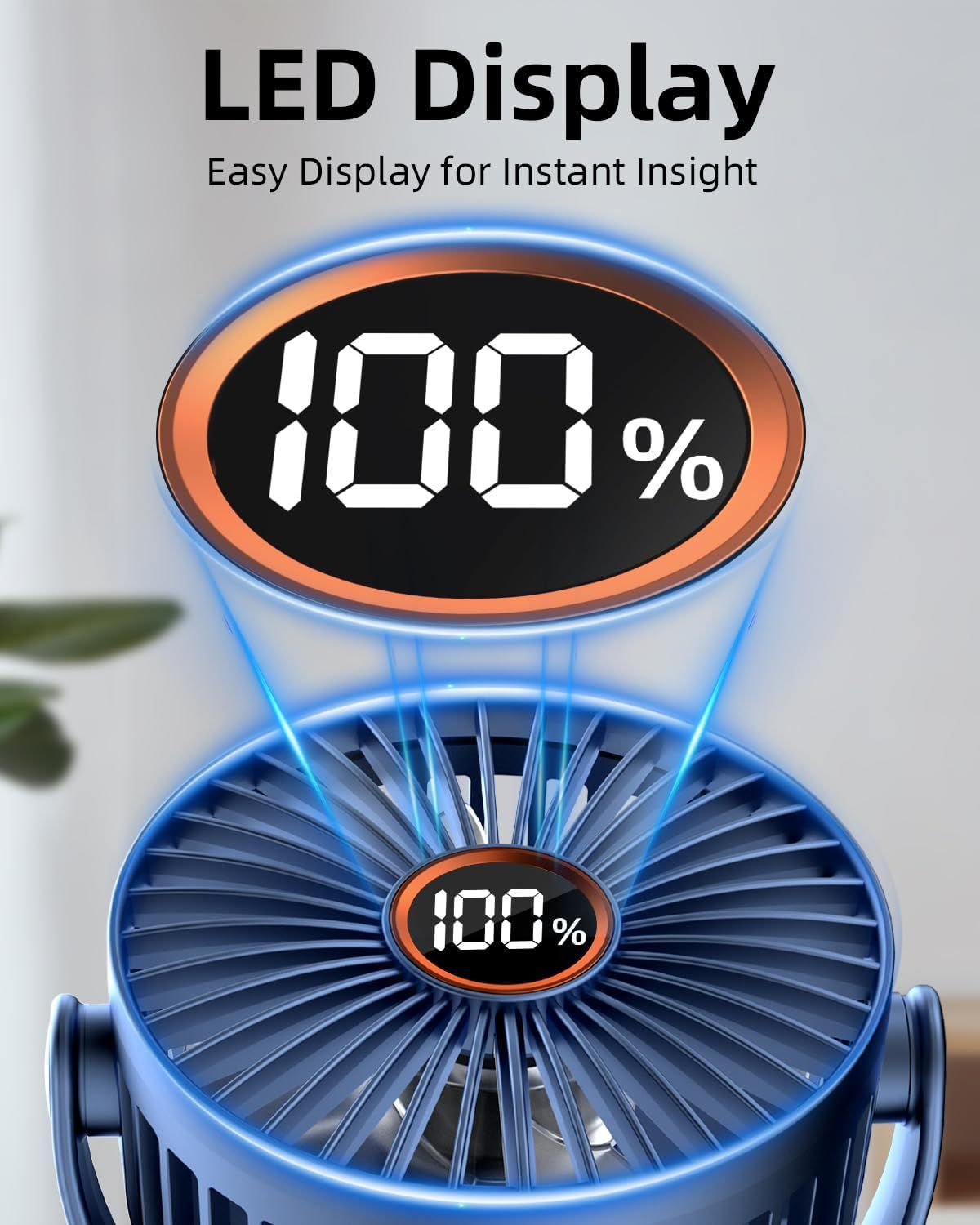 Portable Mini Personal Fan, Small Rechargeable Battery Powered Stroller Fan for Desk, Strong Clamp Grip, 360° Rotation, 3-Speed, LED Display, Clip On Cooler for Bed, Golf Cart, Office