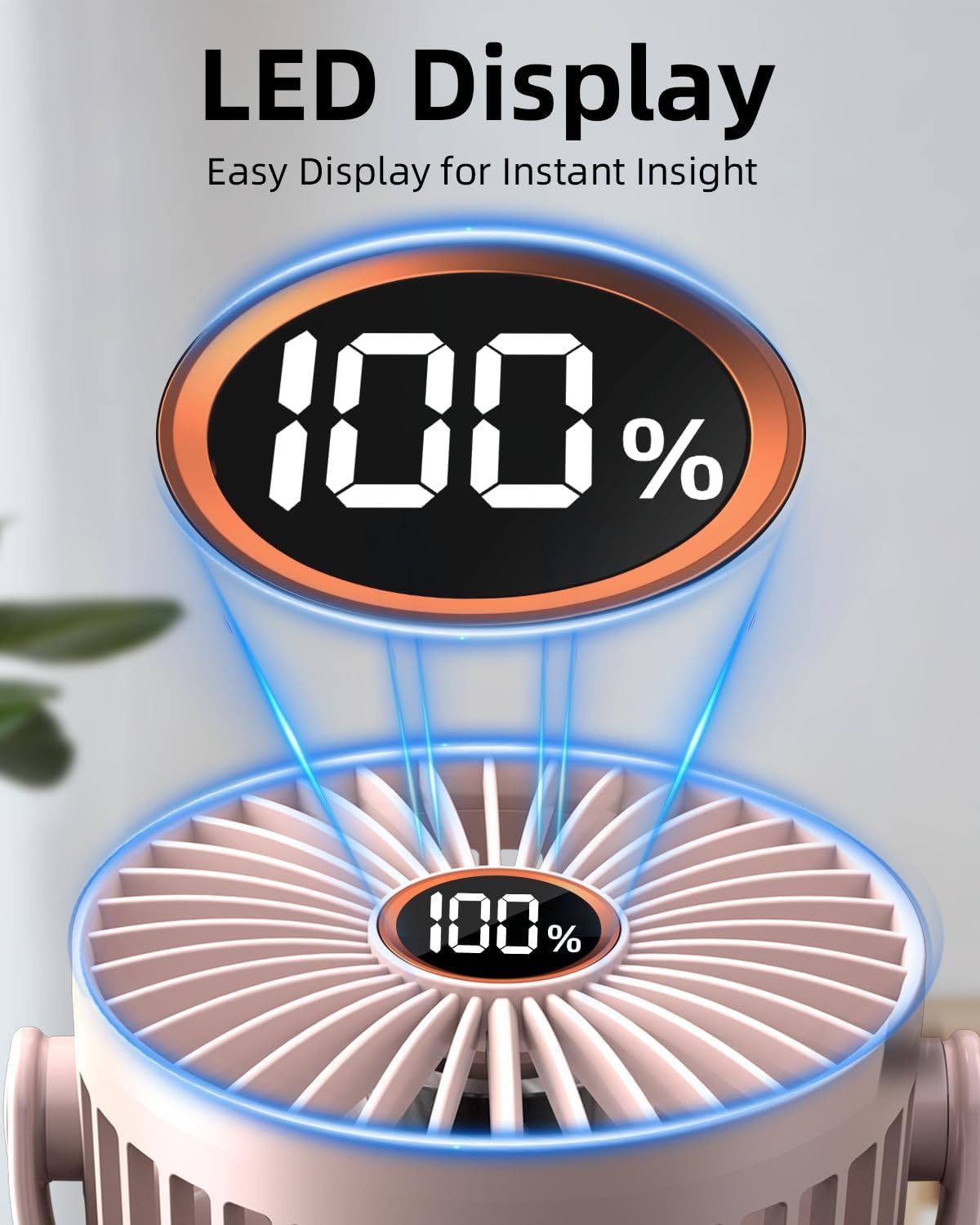 Portable Mini Personal Fan, Small Rechargeable Battery Powered Stroller Fan for Desk, Strong Clamp Grip, 360° Rotation, 3-Speed, LED Display, Clip On Cooler for Bed, Golf Cart, Office