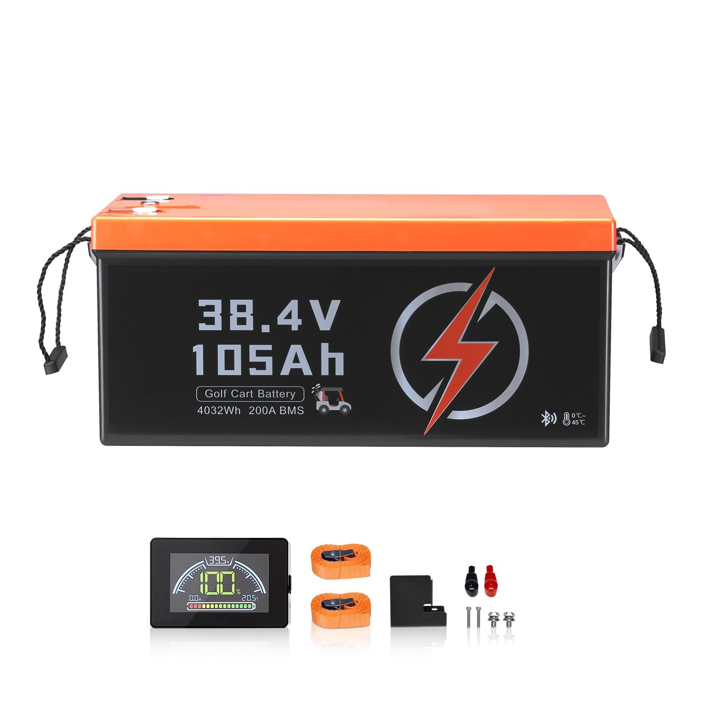 36V 105Ah Golf Cart Lithium Battery, 36 Volt Golf Cart Battery with 200A BMS, LCD Monitor and Mobile APP, LiFePO4 Battery with 600A Peak Current, ABS Shell and 4000+ Cycles, for Golf Carts