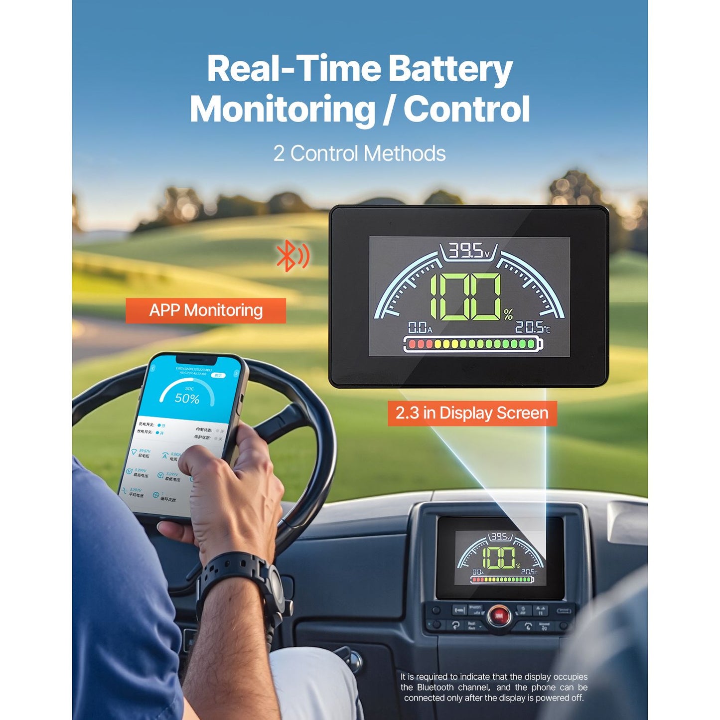 36V 105Ah Golf Cart Lithium Battery, 36 Volt Golf Cart Battery with 200A BMS, LCD Monitor and Mobile APP, LiFePO4 Battery with 600A Peak Current, ABS Shell and 4000+ Cycles, for Golf Carts