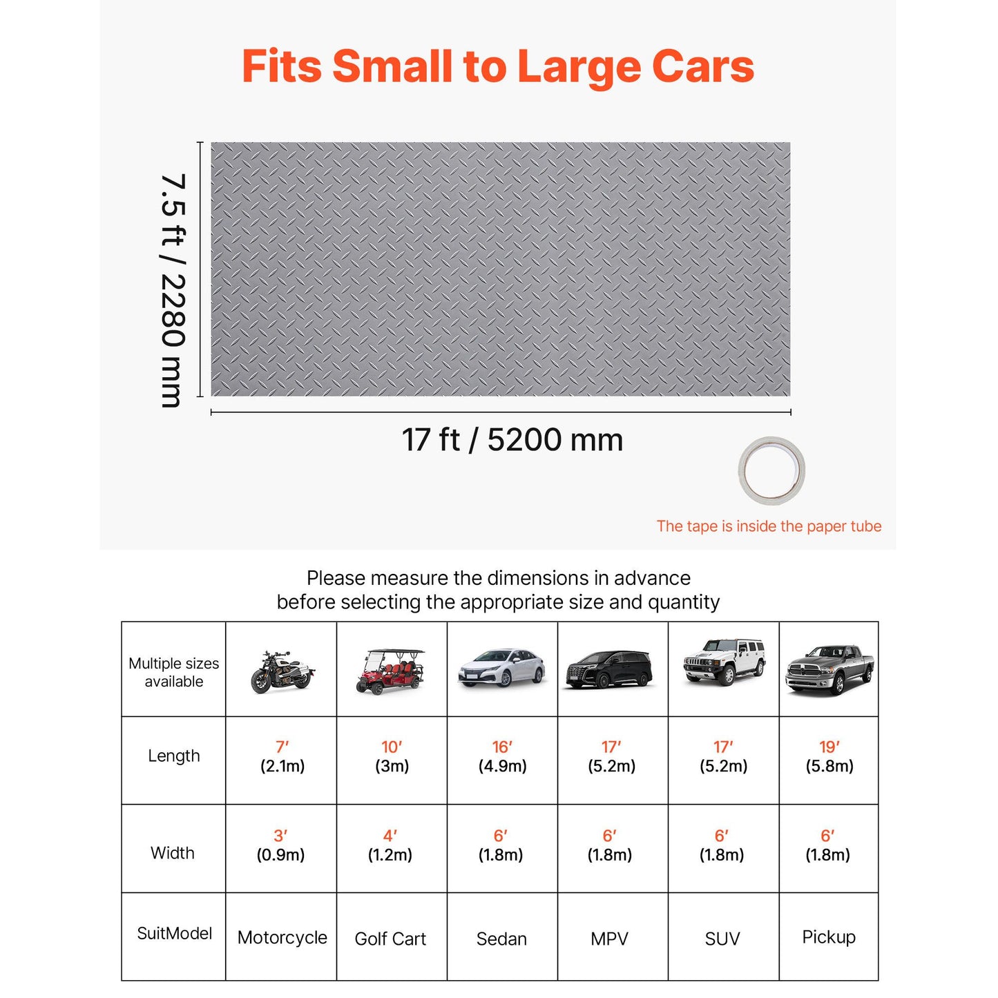 Garage Floor Roll, 7.5 x 17 ft Garage Flooring Mat, 2.2 mm Thickened PVC Diamond Plate Floor Protector Mat with Double-sided Tape, Non-Slip, Easy to Clean for Warehouse, Gyms,Silver Gray