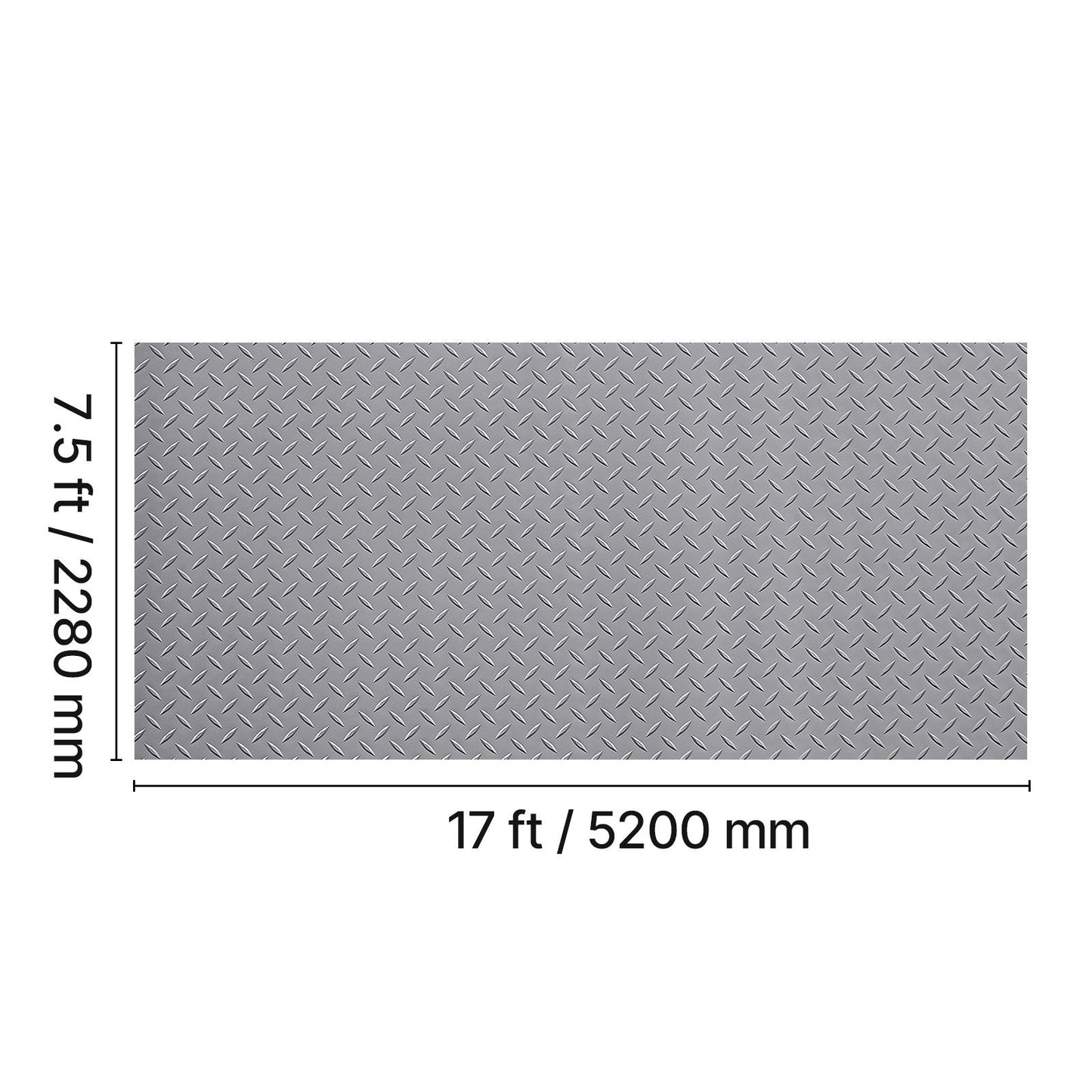 Garage Floor Roll, 7.5 x 17 ft Garage Flooring Mat, 2.2 mm Thickened PVC Diamond Plate Floor Protector Mat with Double-sided Tape, Non-Slip, Easy to Clean for Warehouse, Gyms,Silver Gray