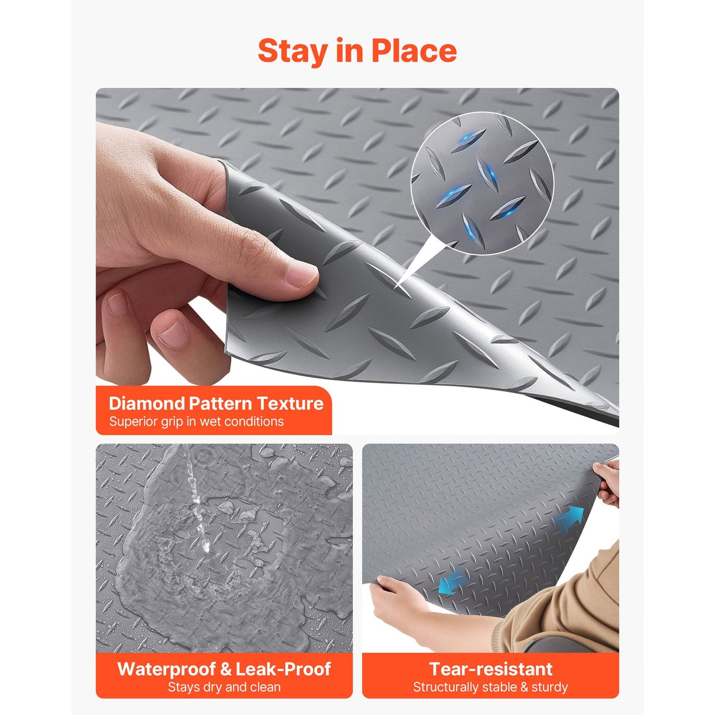 Garage Floor Roll, 7.5 x 17 ft Garage Flooring Mat, 2.2 mm Thickened PVC Diamond Plate Floor Protector Mat with Double-sided Tape, Non-Slip, Easy to Clean for Warehouse, Gyms,Silver Gray