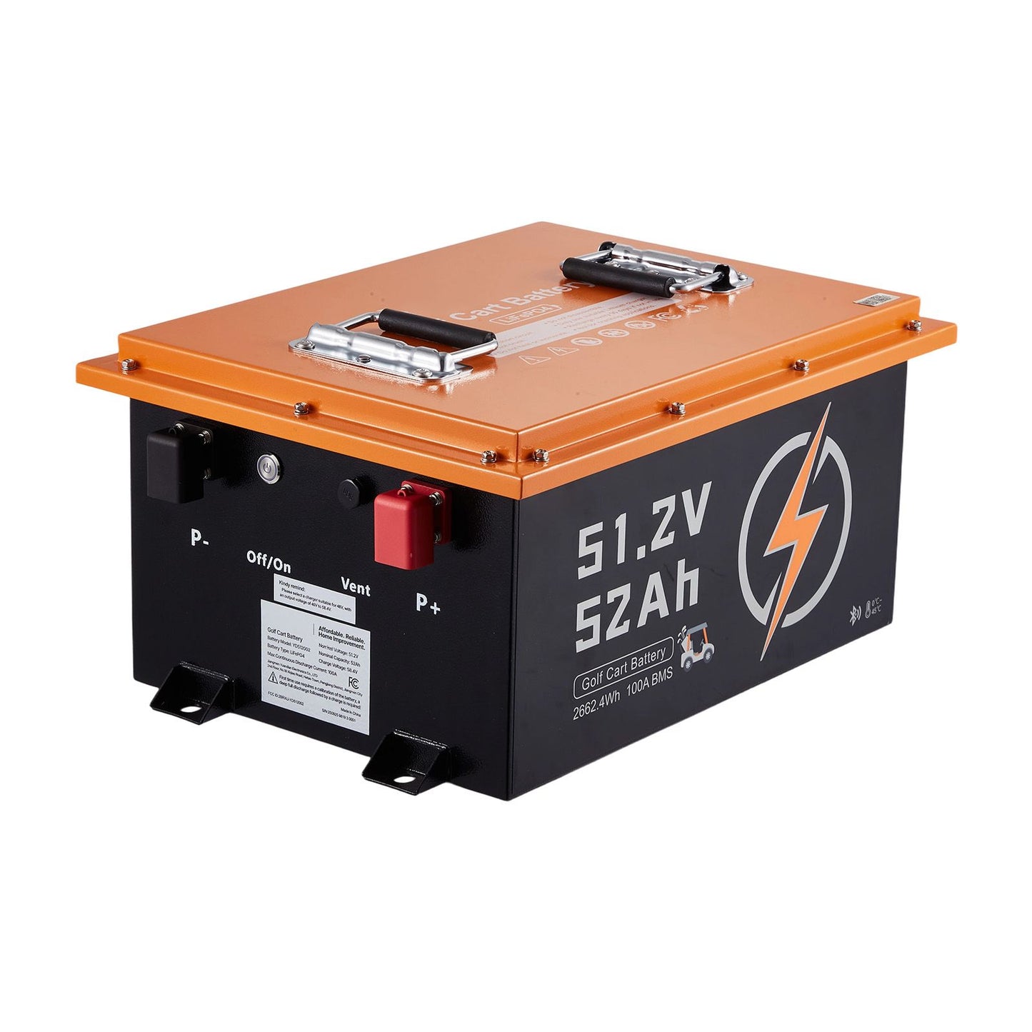 48V (51.2V) 52AH Lithium Golf Cart Battery, with 15A Charger, Lifepo4 Battery Kit, Built-in 100A BMS, with Bluetooth Mobile APP & Display Monitor, 4000 Cycles, for Golf Carts, Trolling Motors