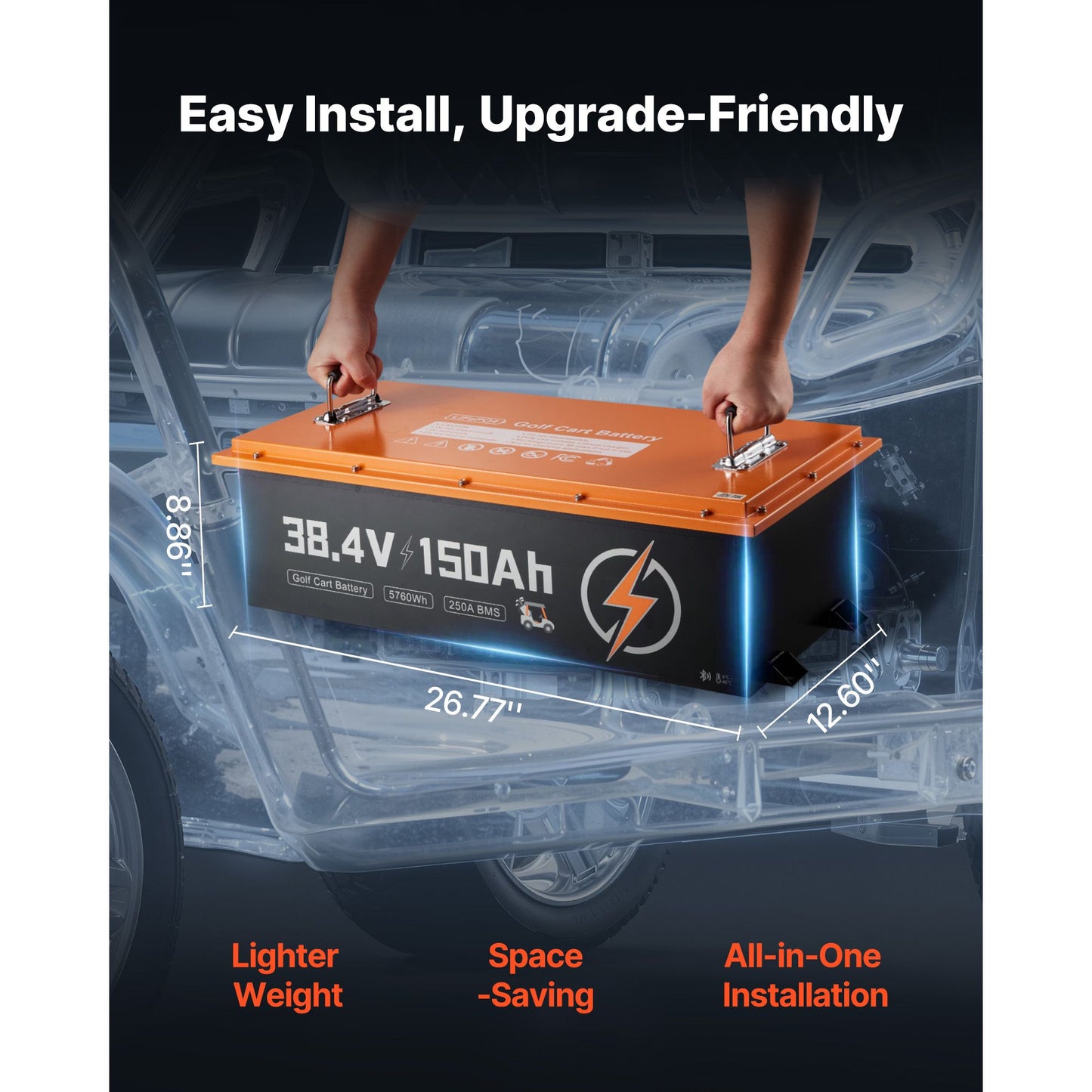 36V (38.4V) 150AH Lithium Golf Cart Battery, with 25A Charger, Lifepo4 Battery Kit, Built-in 250A BMS, with Bluetooth Mobile APP & Touch Monitor, 4000 Cycles, for Golf Carts, Trolling Motors