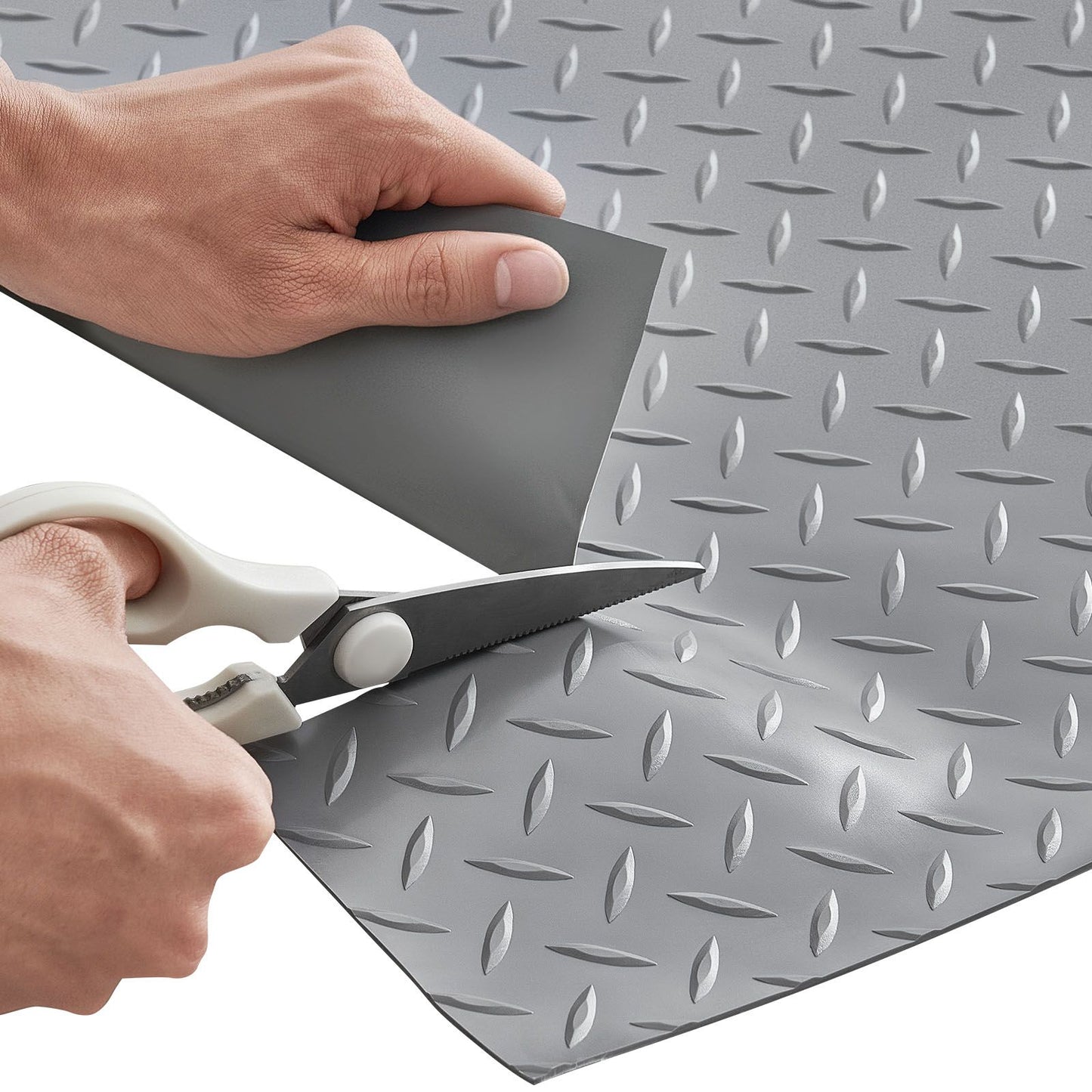 Garage Floor Roll, 7.5 x 20 ft Garage Flooring Mat, 2.2 mm Thickened PVC Diamond Plate Floor Protector Mat with Double-sided Tape, Non-Slip, Easy to Clean for Warehouse, Gyms,Silver Gray