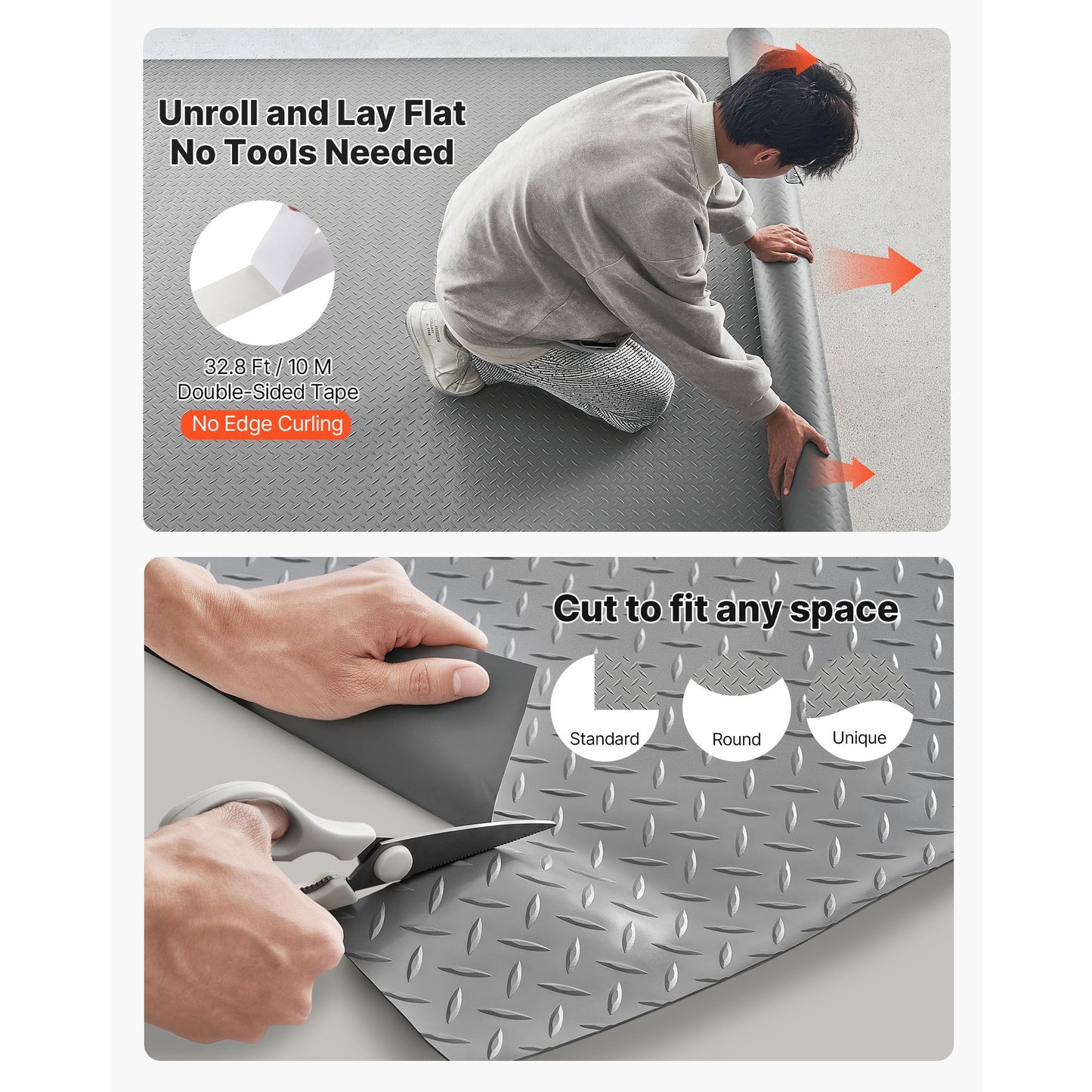 Garage Floor Roll, 7.5 x 20 ft Garage Flooring Mat, 2.2 mm Thickened PVC Diamond Plate Floor Protector Mat with Double-sided Tape, Non-Slip, Easy to Clean for Warehouse, Gyms,Silver Gray