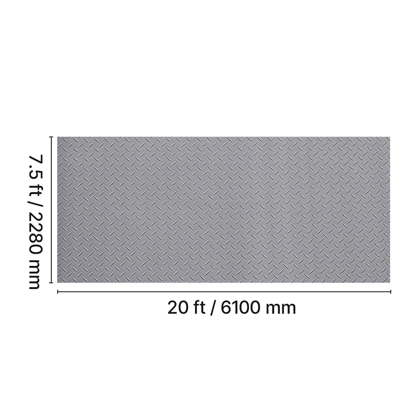 Garage Floor Roll, 7.5 x 20 ft Garage Flooring Mat, 2.2 mm Thickened PVC Diamond Plate Floor Protector Mat with Double-sided Tape, Non-Slip, Easy to Clean for Warehouse, Gyms,Silver Gray